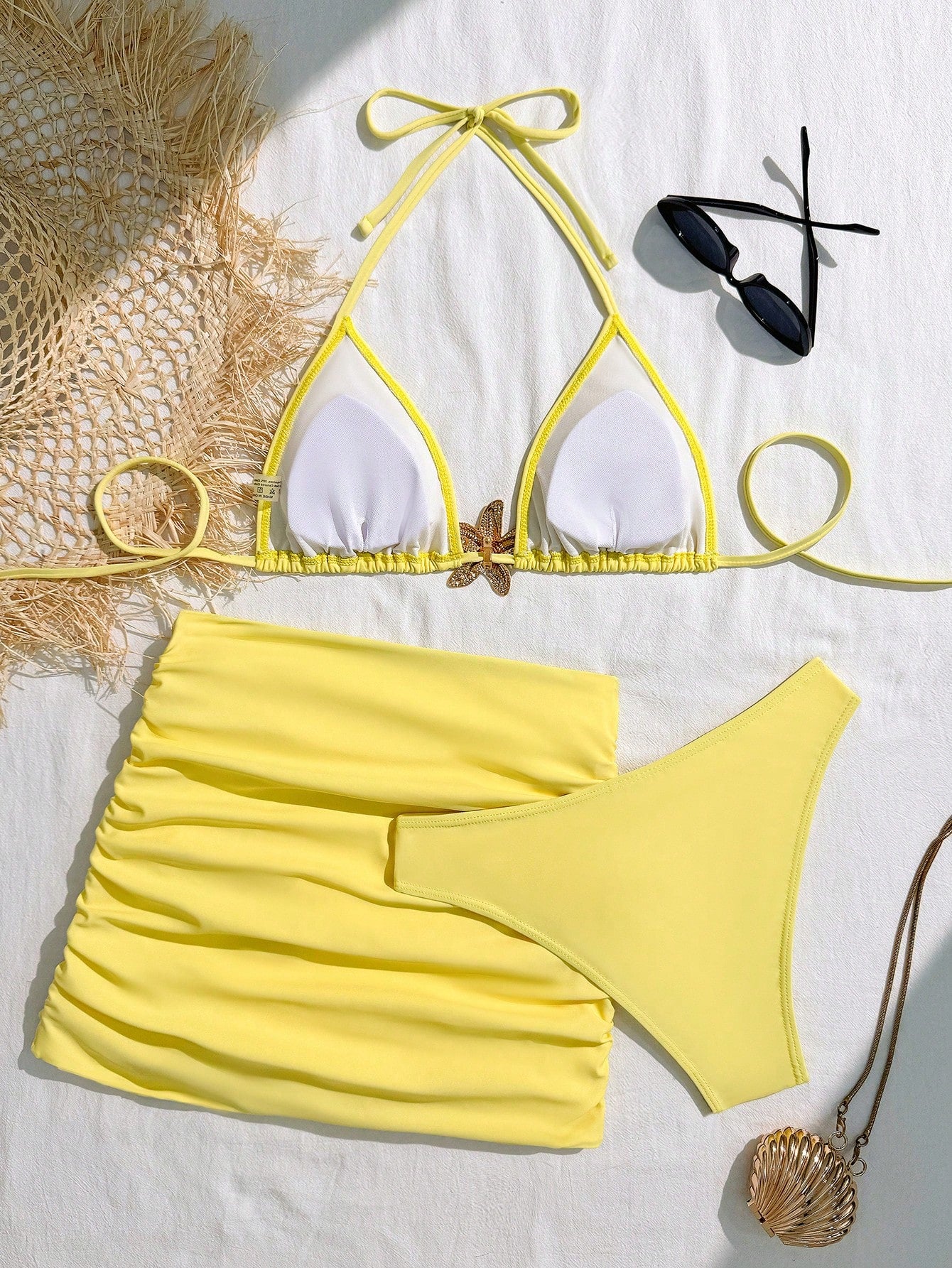 Summer 3pcs Starfish Halter Neck Bikini Set, Triangle Bikini Top, Sexy Star Back Tie Ruffle Backless Skirt, - image 20
