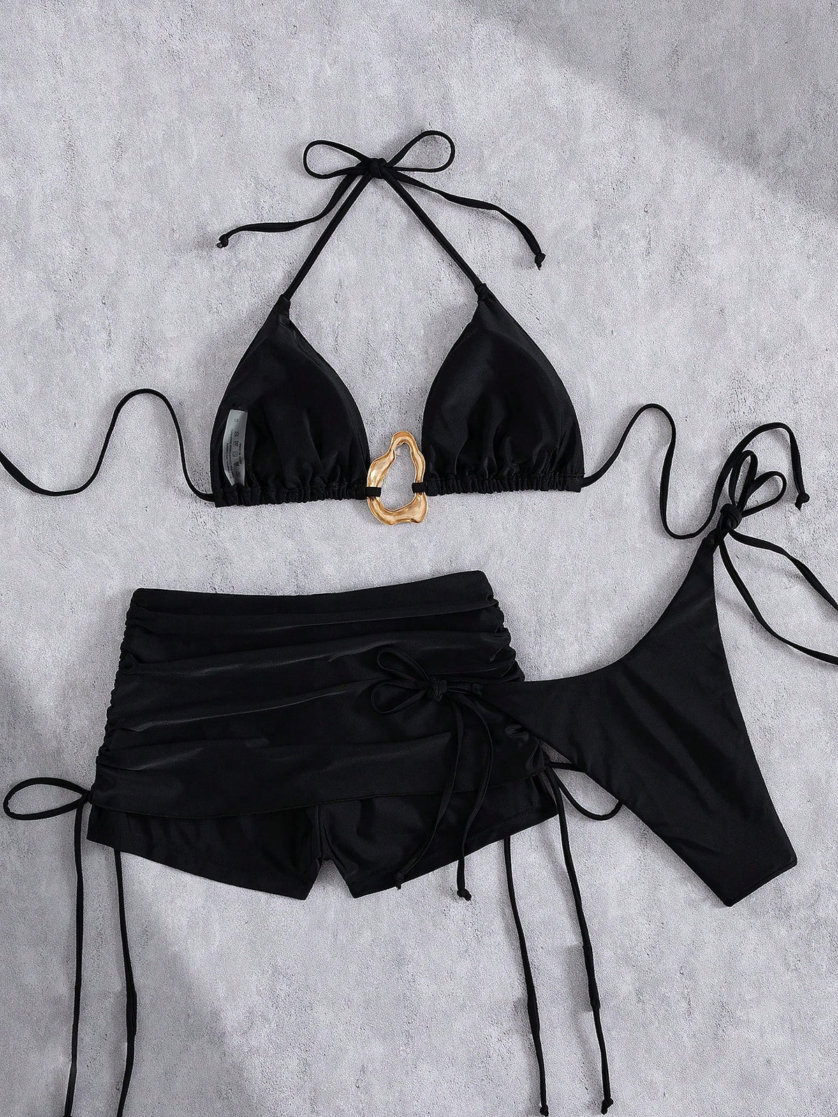 3pcs Solid Color Bikini Swimwear Set, Spaghetti Strap Halter Backless Design, Fashionable Casual Bikini Top - image 12