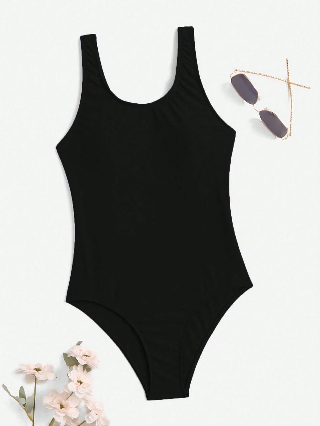 Swim Basics Women Solid Color Sleeveless Slim Fit One Piece Swimsuit, Summer Beach Vacation - image 4
