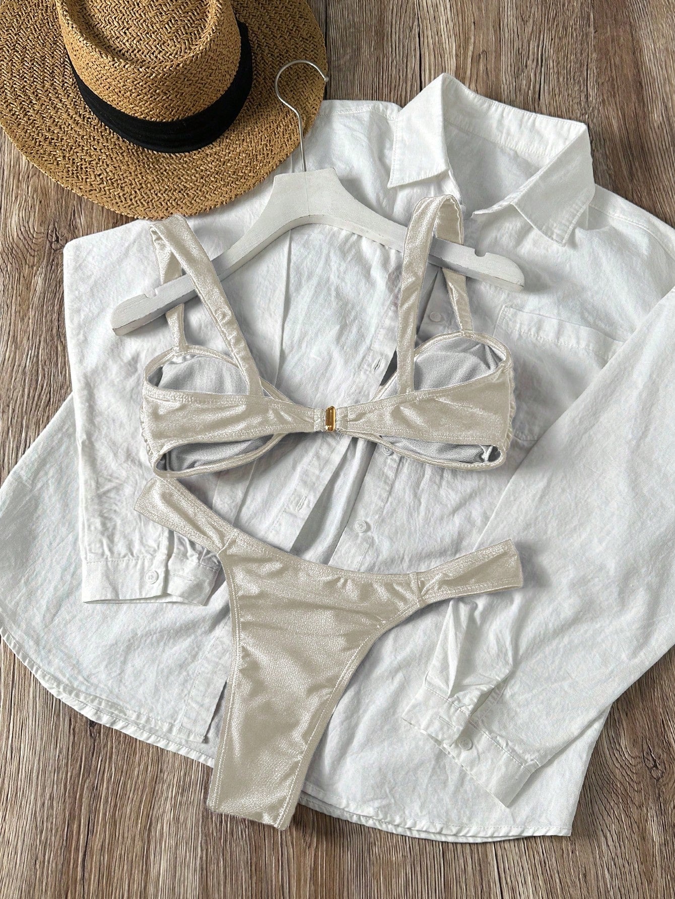 Swim Vcay 2pcs/Set Women Summer Sexy Beach Vacation Outfit, Solid