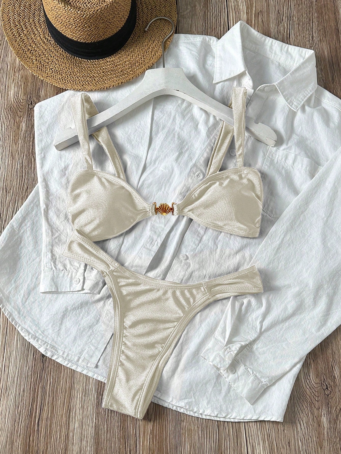 Swim Vcay 2pcs/Set Women Summer Sexy Beach Vacation Outfit, Solid