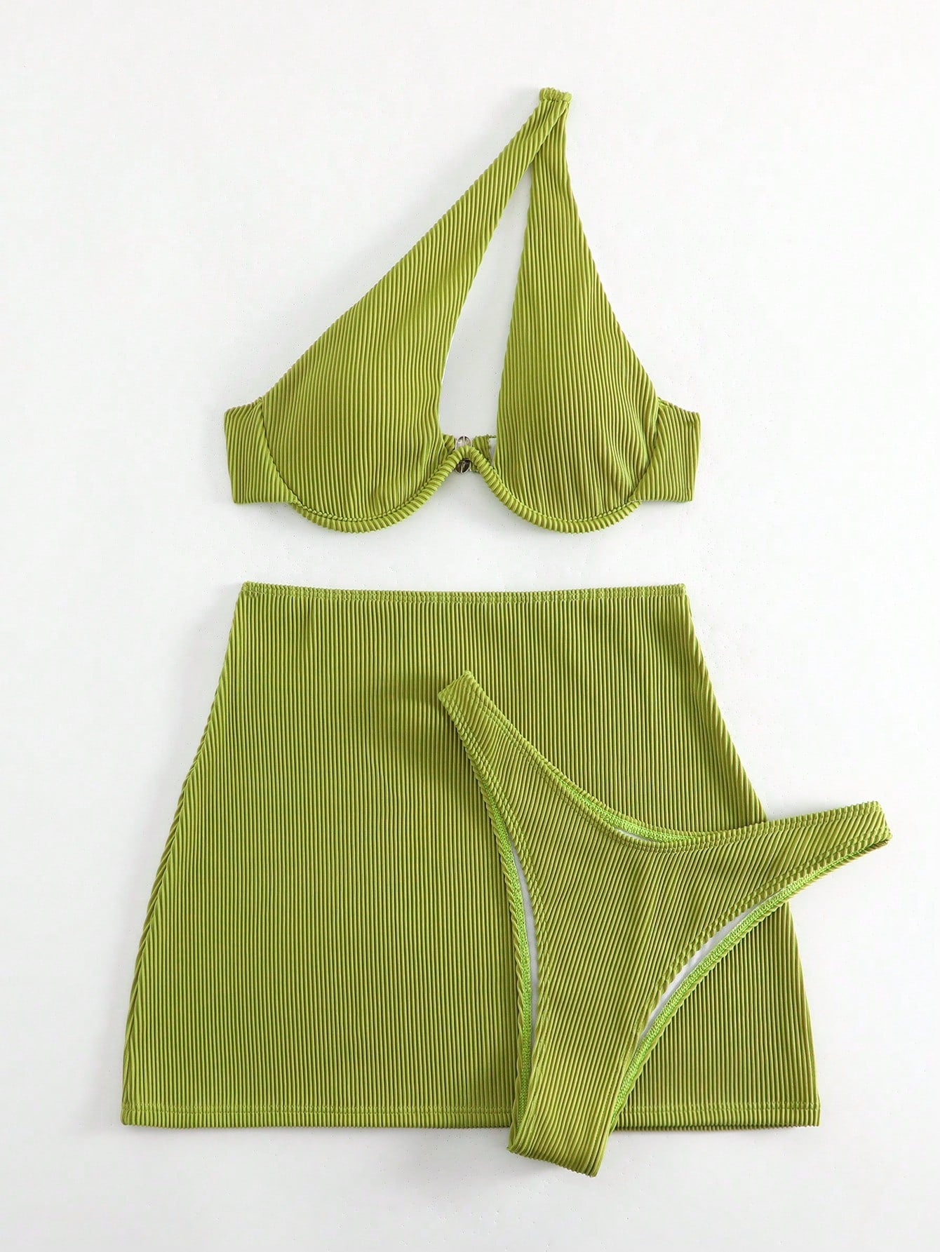 Swim SXY Summer Beach Rib Cut-Out Underwire Bikini With Beach Skirt