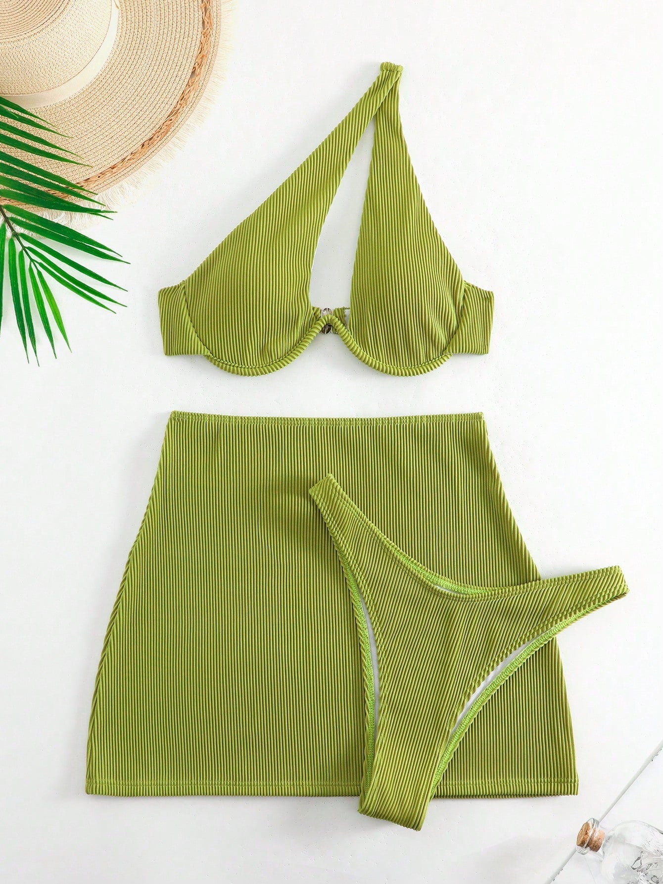 Swim SXY Summer Beach Rib Cut-Out Underwire Bikini With Beach Skirt