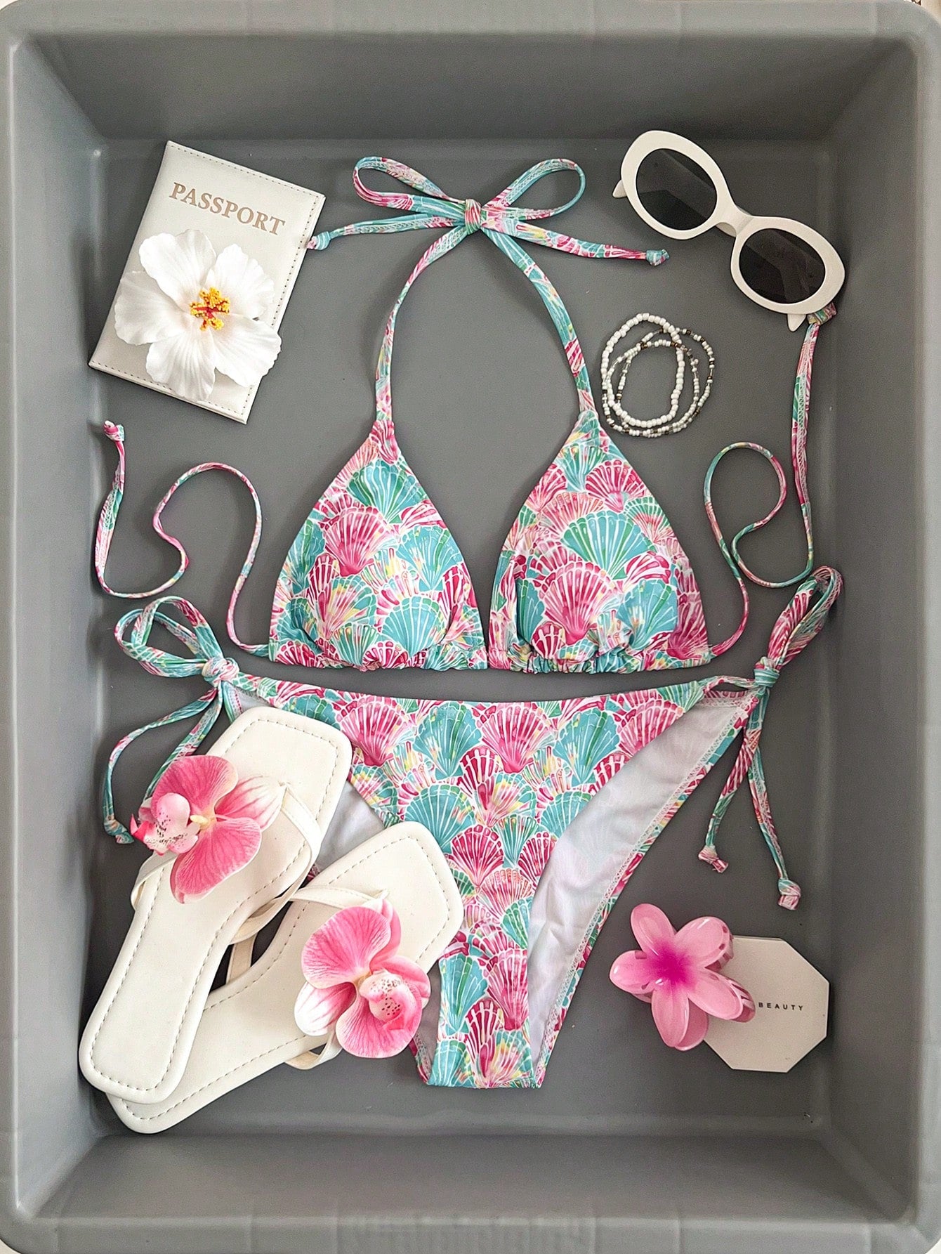 Swim Mod Women's Tropical Print Swimwear Set For Beach Vacation