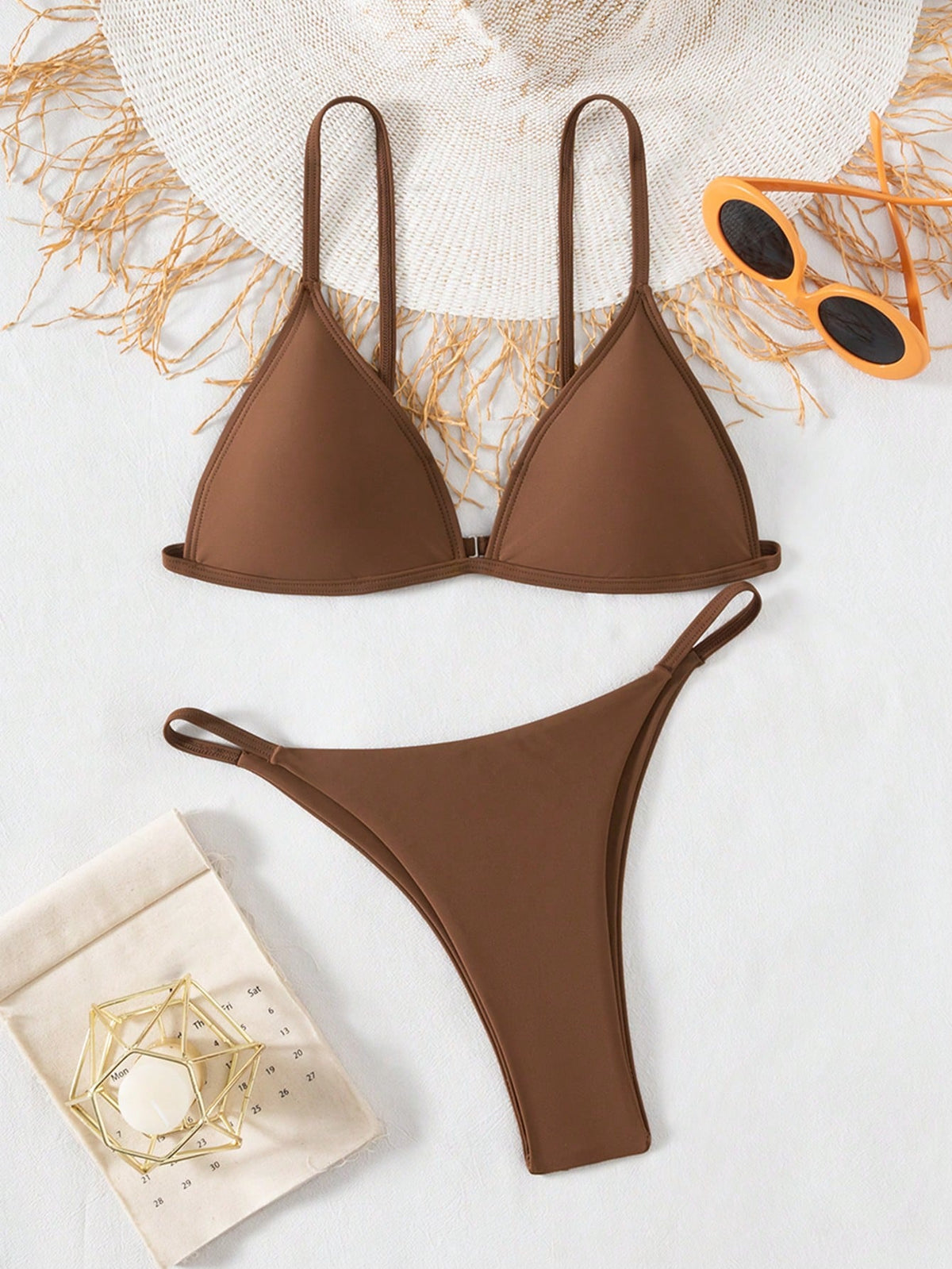 Swim Basics Summer Beach Minimalist Bikini Set Triangle Bra & Thong Bottom 2 Piece Bathing Suit - image 18