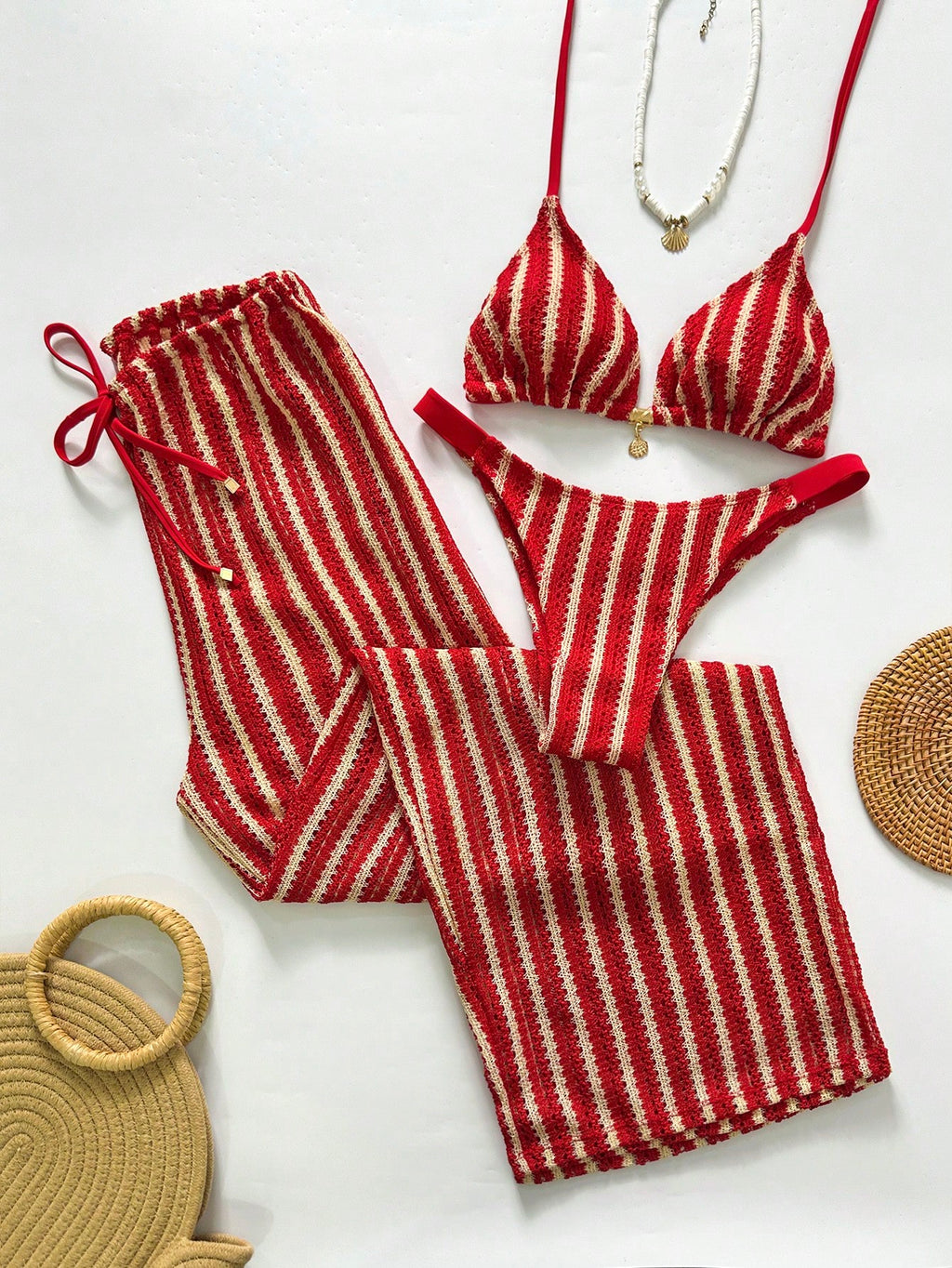 Swim Chicsea 26SS Spring/Summer Vacation Beach BOHO Braided Brown-Red