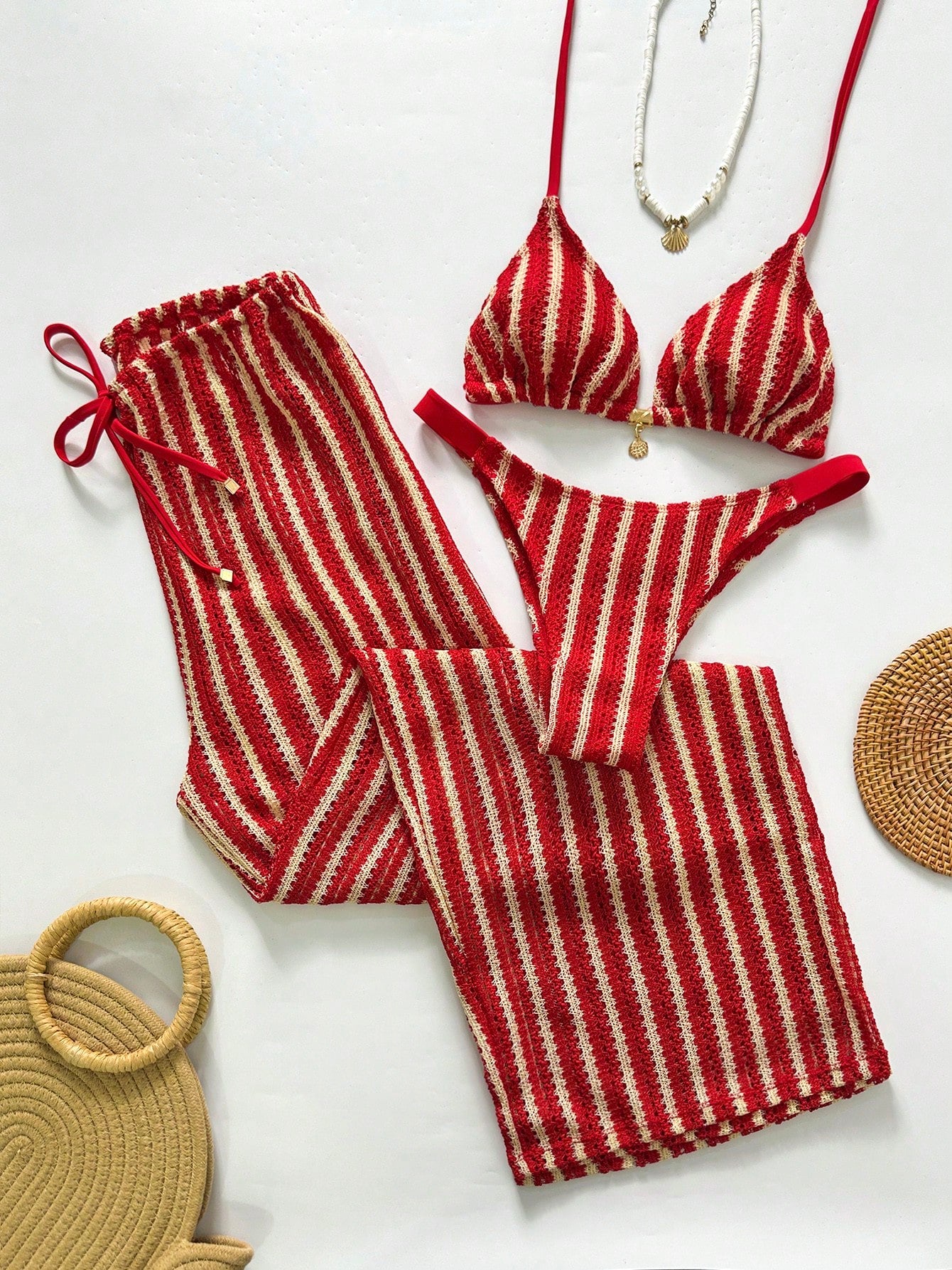 Swim Chicsea 26SS Spring/Summer Vacation Beach BOHO Braided Brown-Red