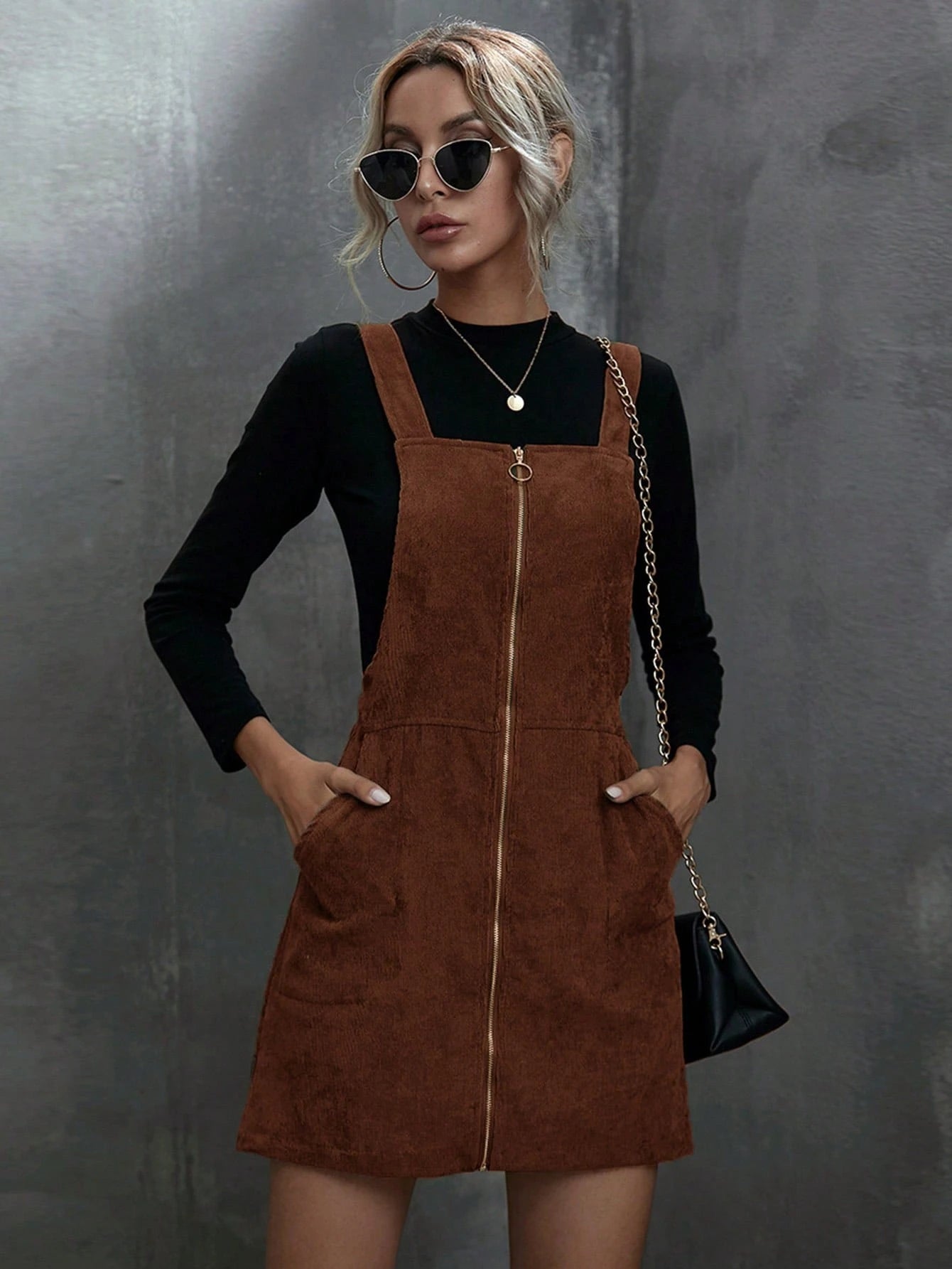 Unity Women Plain Front Zip Sleeveless Casual Mini Dress