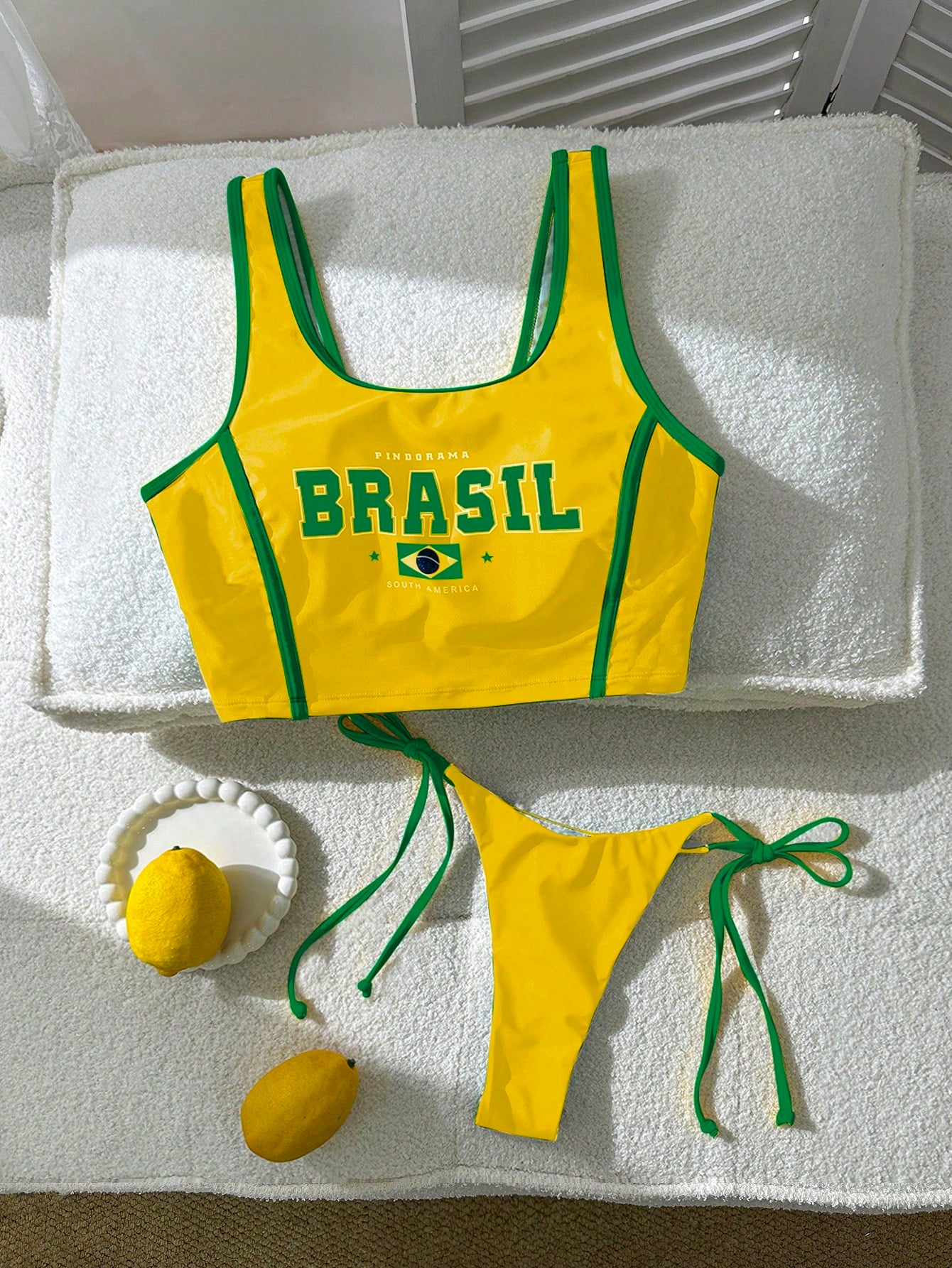 Swim Vcay Women's Casual Vacation Brazil Letter Print Bikini Set, Spring/Summer
