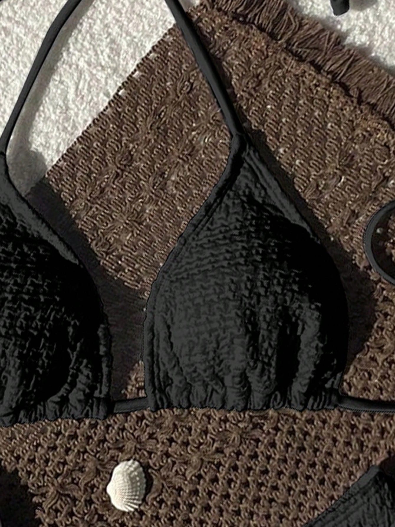 Swim Mod 2026 Spring/Summer Women's Spaghetti Strap Halter Unique Fabric Black Sexy Vacation Side High Cut - image 3