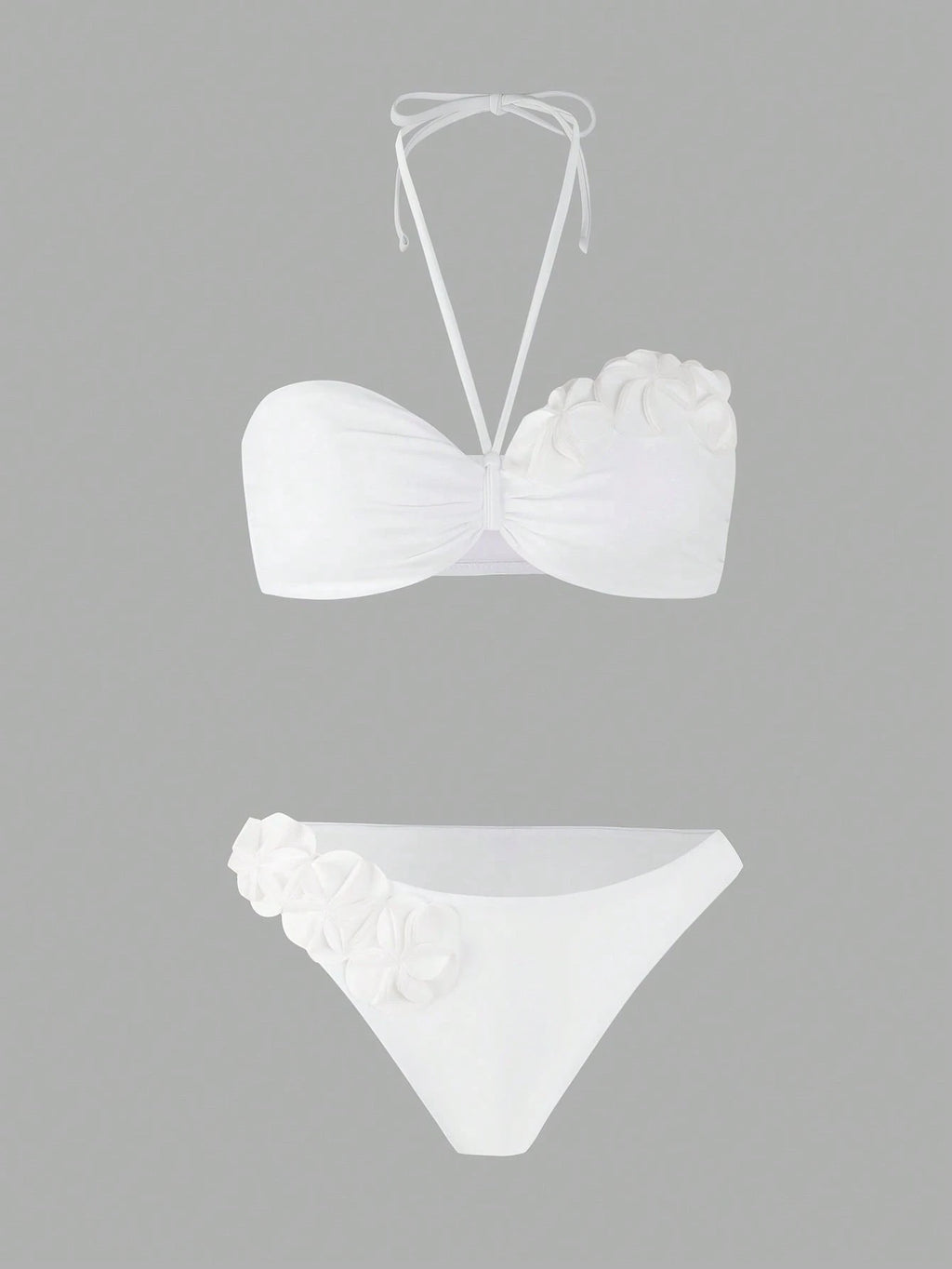 Swim Chiccia 1 Set White Halter Tie Bikini Top And Triangle Bottoms