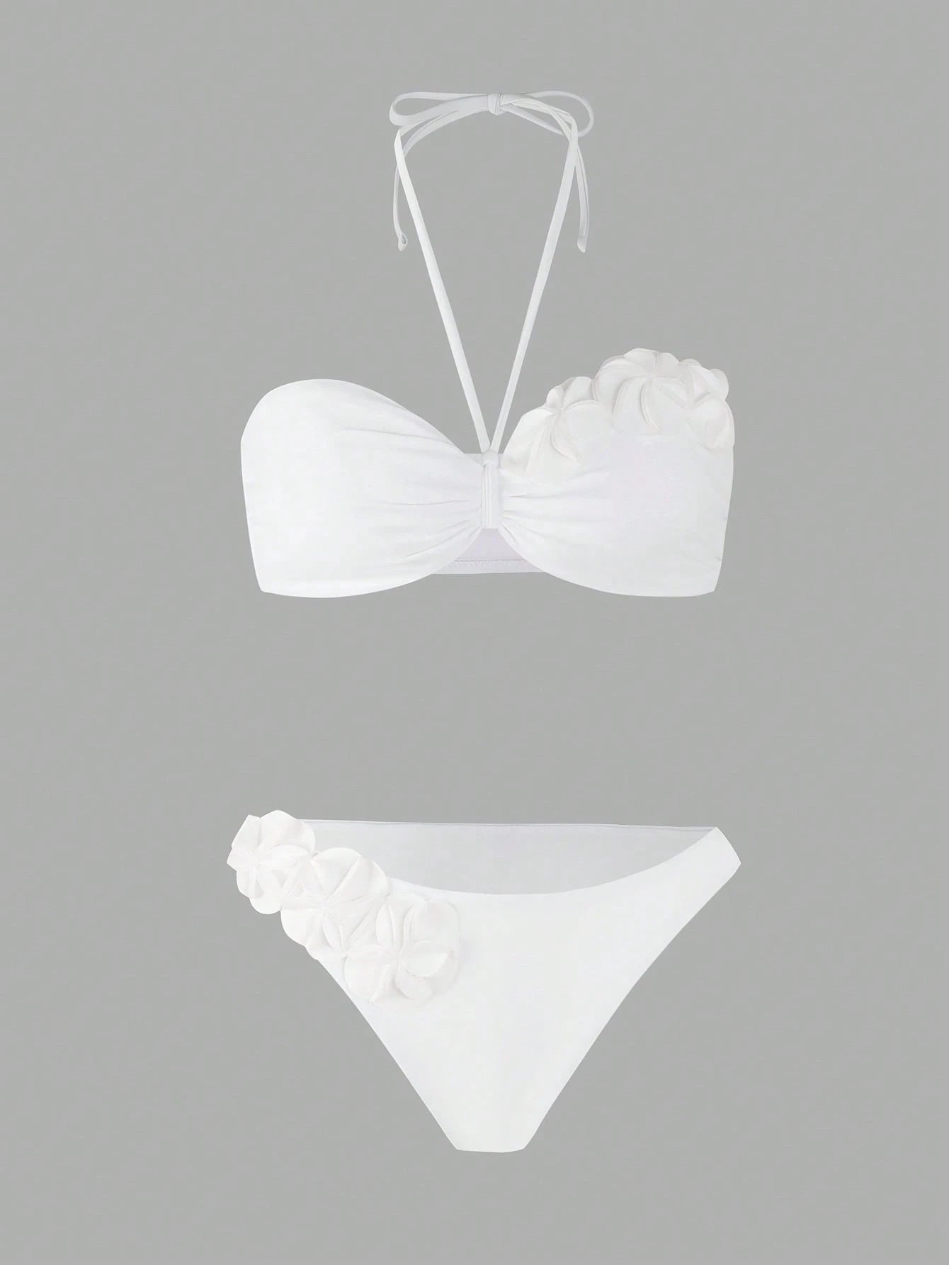 Swim Chiccia 1 Set White Halter Tie Bikini Top And Triangle Bottoms