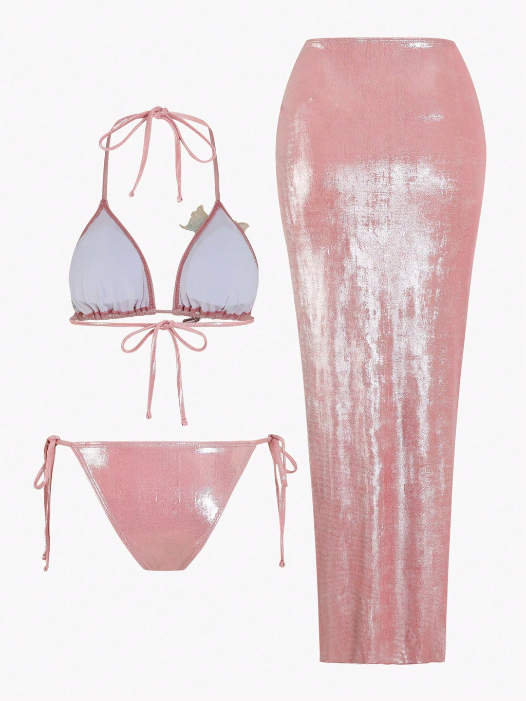 Swim Oasis 3pcs/Set Pink Glittery Summer 70s Retro Holiday Party High-End Shiny