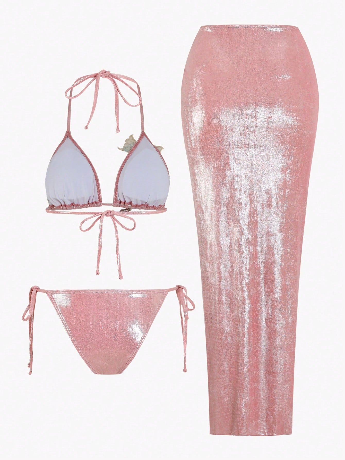 Swim Oasis 3pcs/Set Pink Glittery Summer 70s Retro Holiday Party High-End Shiny