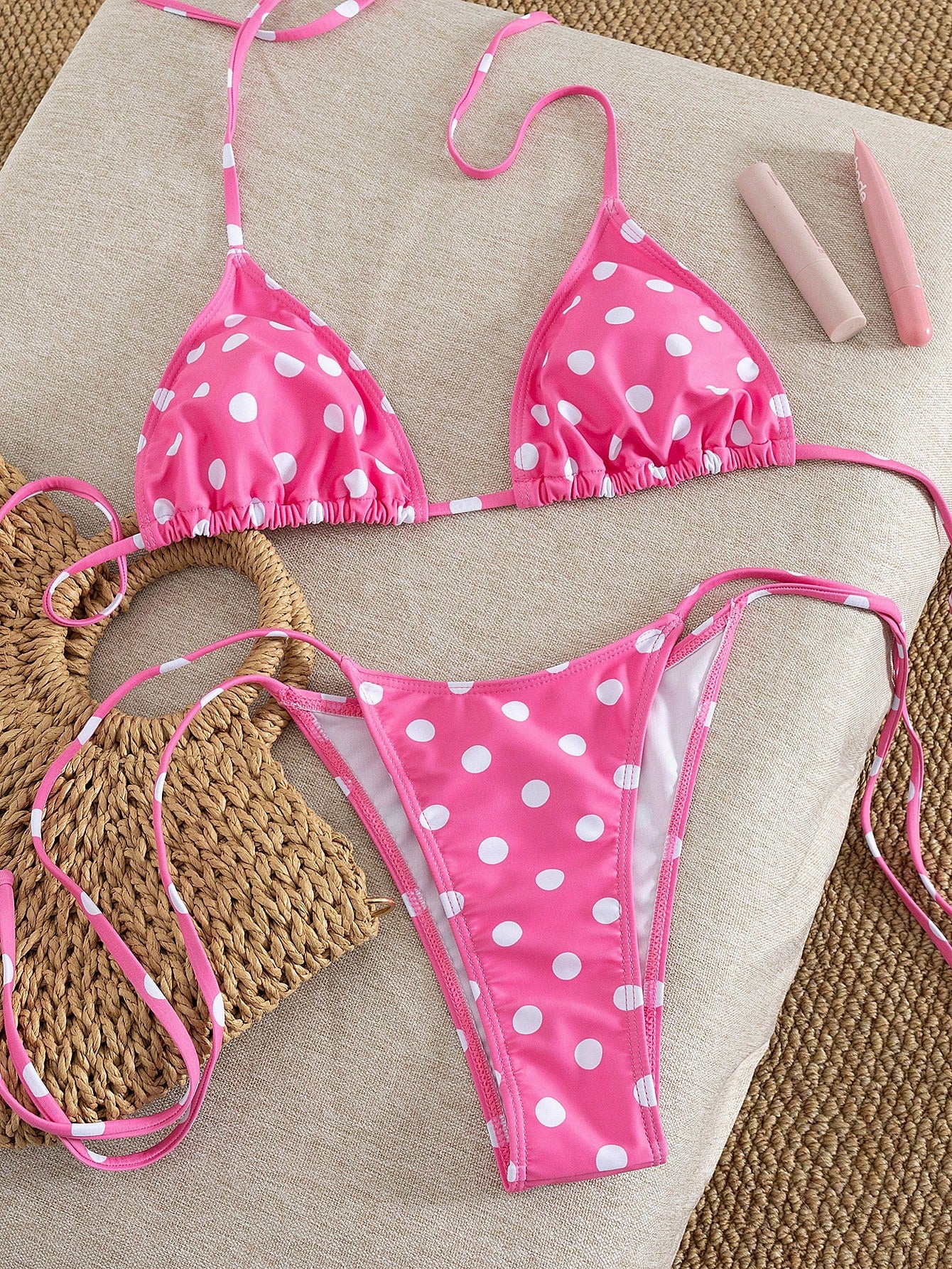 Women's Summer Swimwear, Polka Dot Print Sexy Bikini Set With Halter