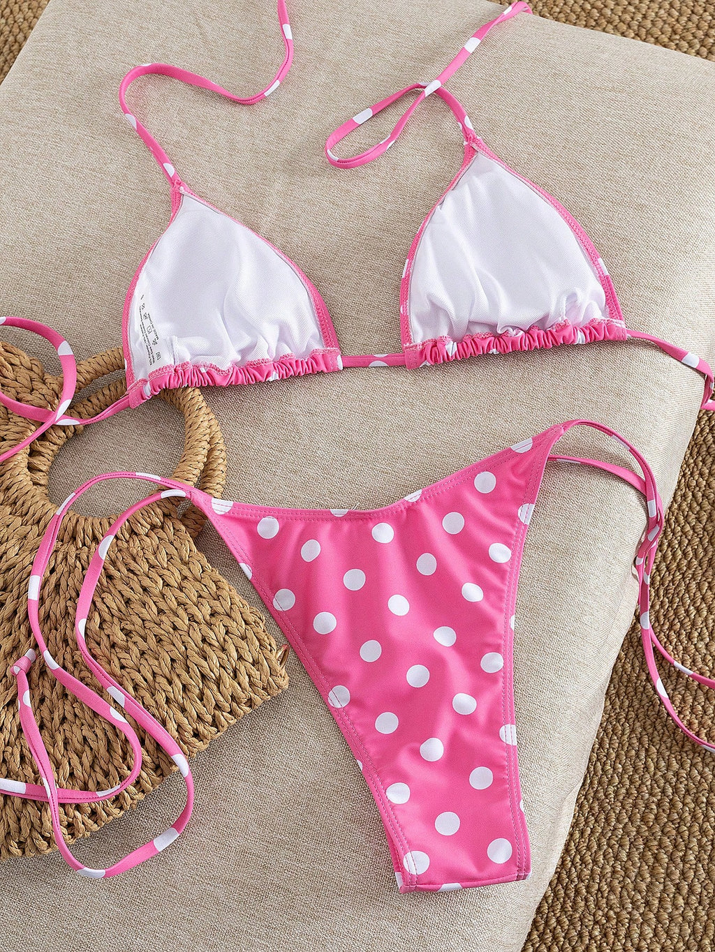 Women's Summer Swimwear, Polka Dot Print Sexy Bikini Set With Halter