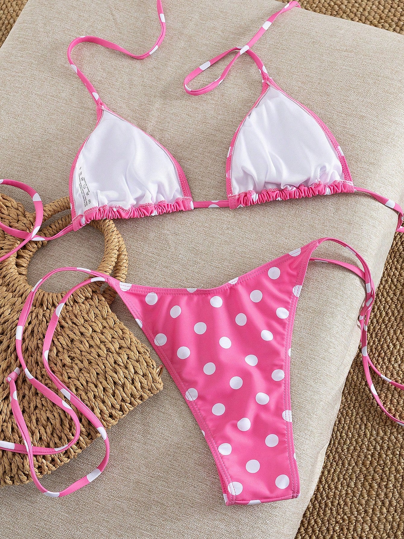Women's Summer Swimwear, Polka Dot Print Sexy Bikini Set With Halter