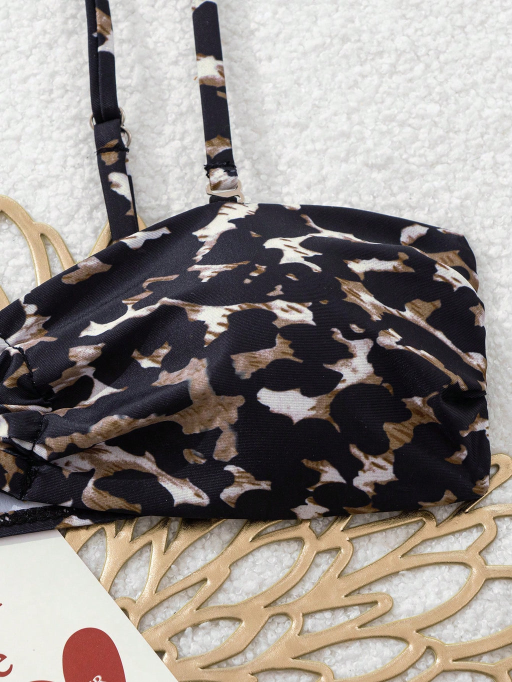 Leopard Print Gold Hoop Spaghetti Strap Bandeau Top And Tie Waist Bikini Set Vacation Beach Summer - image 7