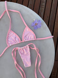 2pcs Bohemian Striped Casual Cute Elegant Sexy Ruffled/Ruffle Trim
