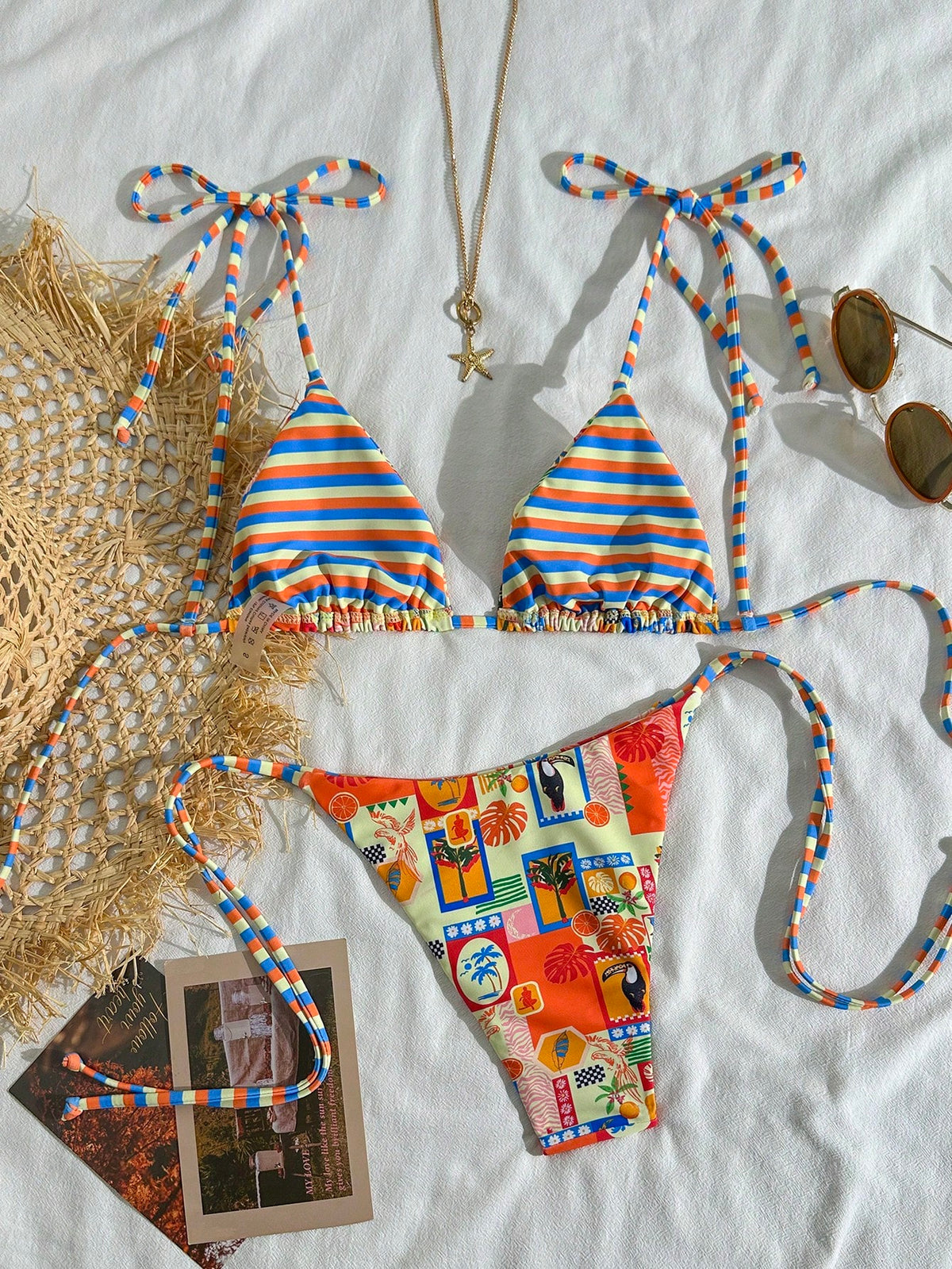2pcs/Set Women's Cute Random Floral Reversible Camisole Swim Top And Charming Swim Bottoms Swimsuit Set, - image 6