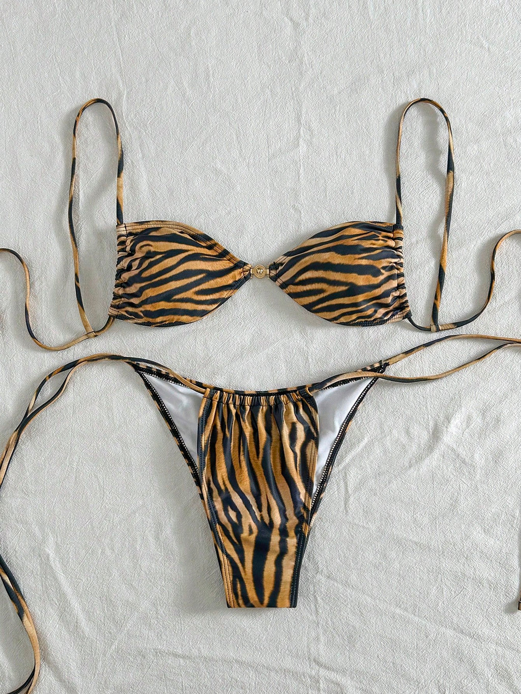 Women's Sexy Leopard Print Tie-Up Backless Bikini Set, Suitable For Spring/Summer Beach, Easter, St. - image 3