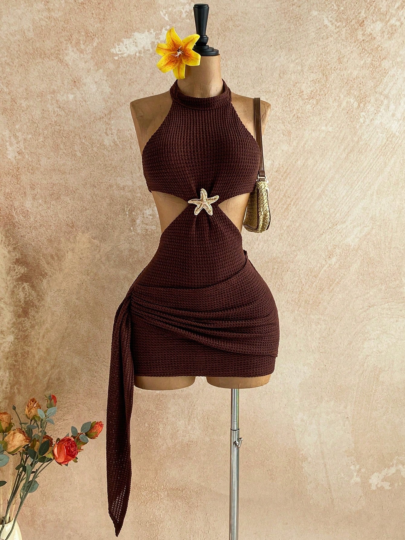 Soleia New Vacation Halter Waist Hollow Out Fitted Flowy Mini Dress, Bohemian, Boho, Fall Women Clothes, - image 10