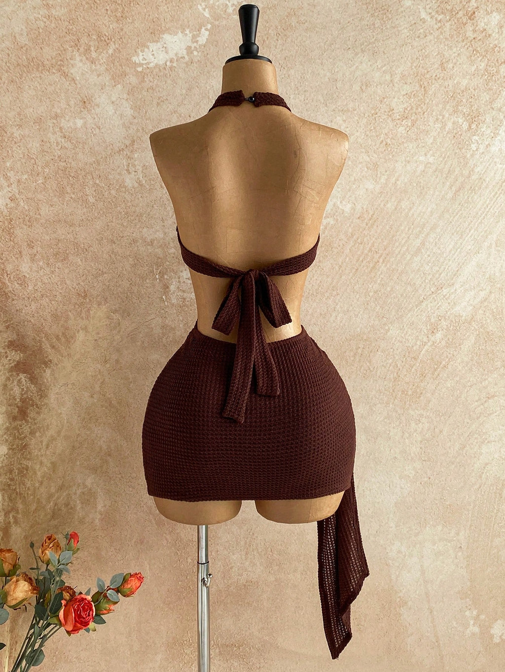 Soleia New Vacation Halter Waist Hollow Out Fitted Flowy Mini Dress, Bohemian, Boho, Fall Women Clothes, - image 11