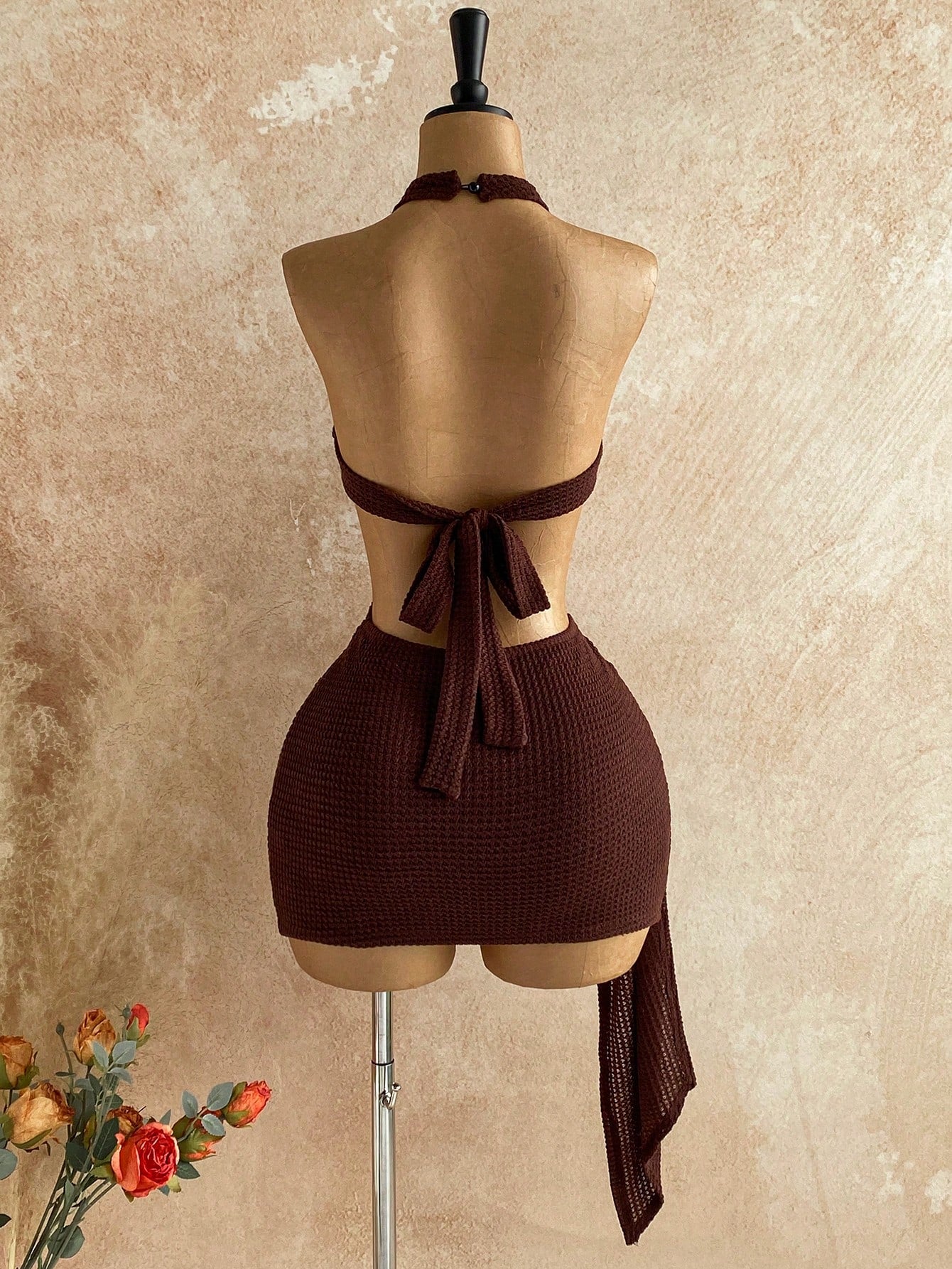 Soleia New Vacation Halter Waist Hollow Out Fitted Flowy Mini Dress, Bohemian, Boho, Fall Women Clothes, - image 11
