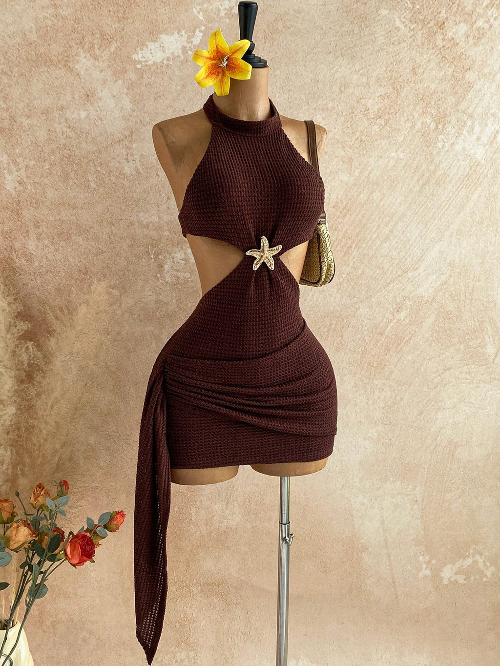 Soleia New Vacation Halter Waist Hollow Out Fitted Flowy Mini Dress, Bohemian, Boho, Fall Women Clothes, - image 14