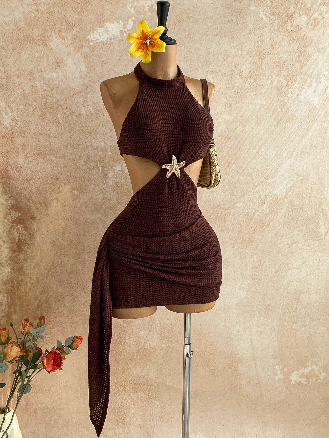 Soleia New Vacation Halter Waist Hollow Out Fitted Flowy Mini Dress, Bohemian, Boho, Fall Women Clothes, - image 14