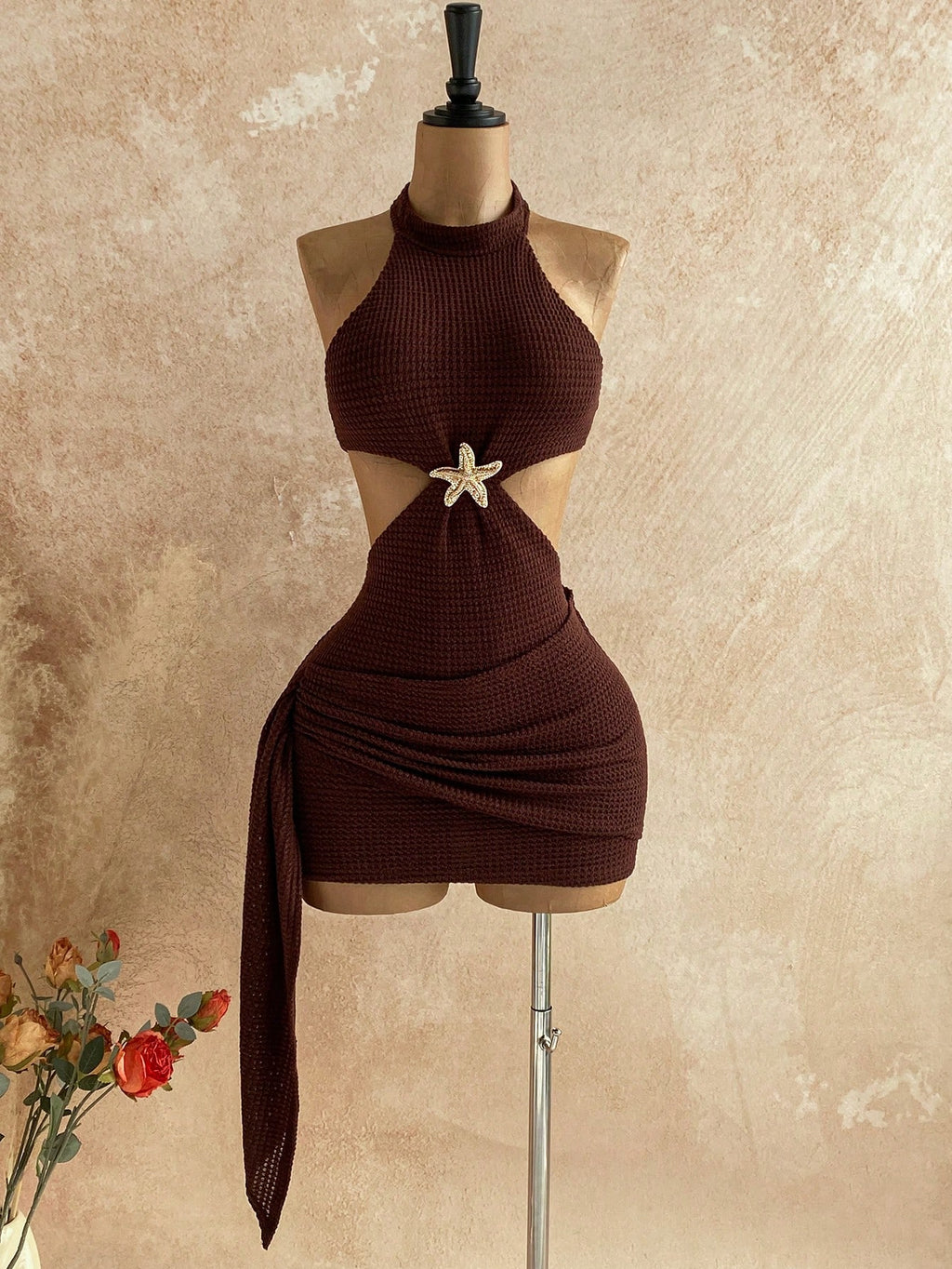Soleia New Vacation Halter Waist Hollow Out Fitted Flowy Mini Dress, Bohemian, Boho, Fall Women Clothes, - image 15