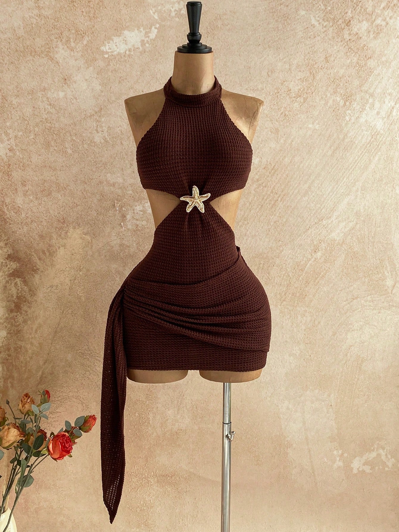 Soleia New Vacation Halter Waist Hollow Out Fitted Flowy Mini Dress, Bohemian, Boho, Fall Women Clothes, - image 15