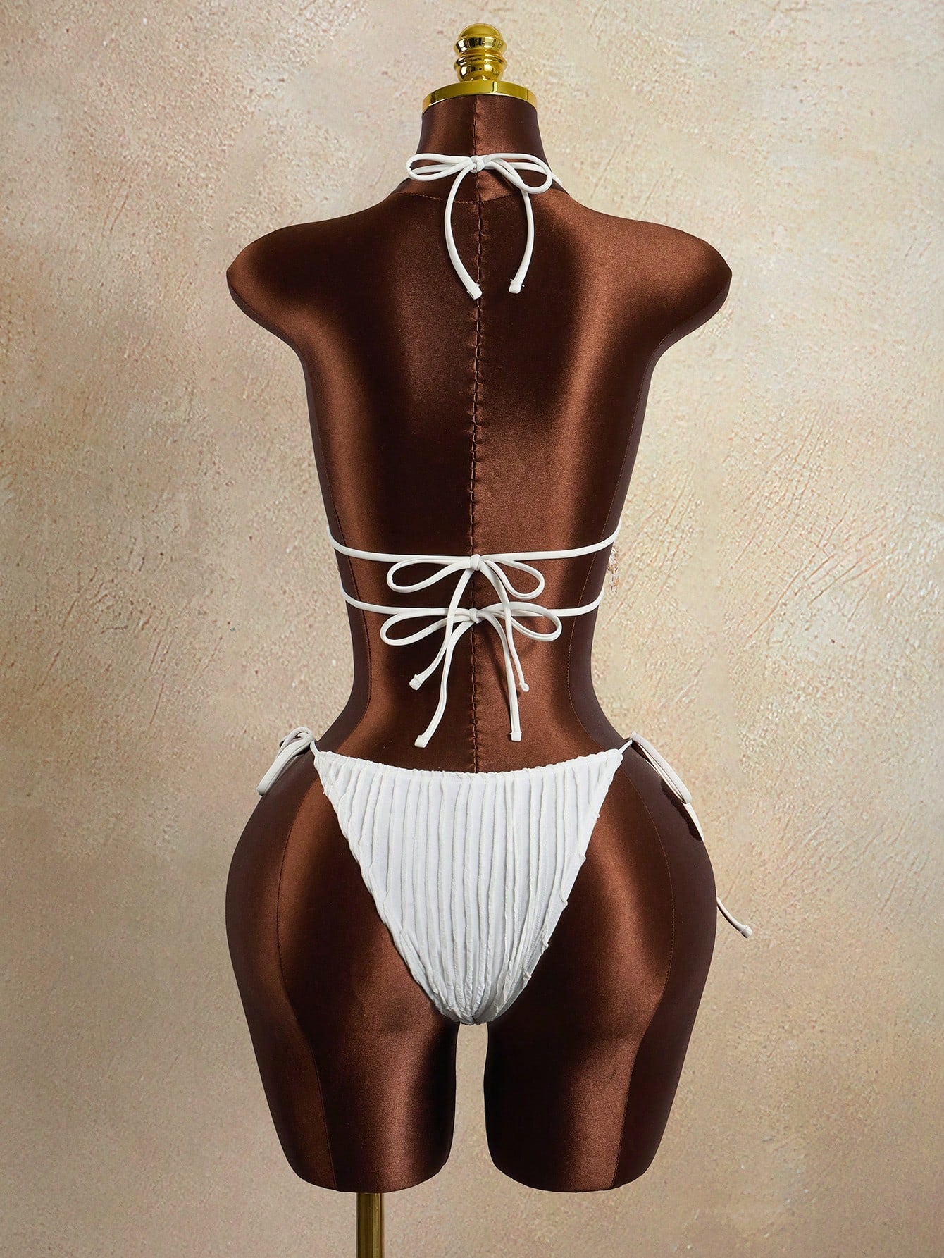 Zestiva Women's 2 Pieces Wavy Striped Shell Tape Splice Tie Neck
