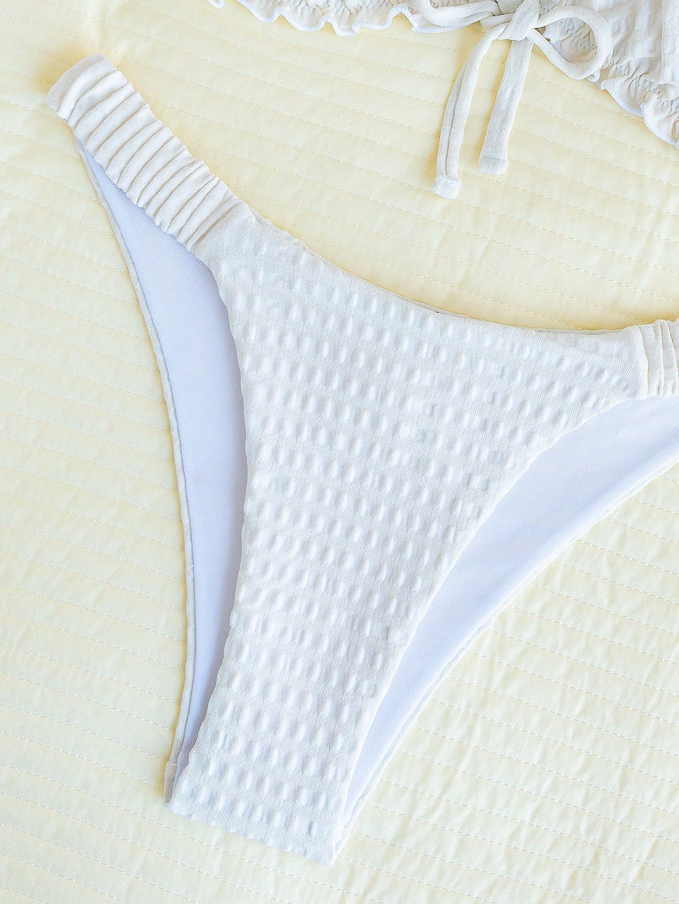 Swim Mod Embroidered Mesh Fabric Thin Frill Edge Pleated Front Tie