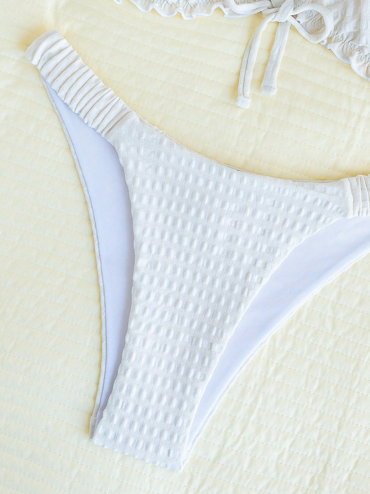Swim Mod Embroidered Mesh Fabric Thin Frill Edge Pleated Front Tie Bow Waist Cute Sweet Fashionable Lively - image 16