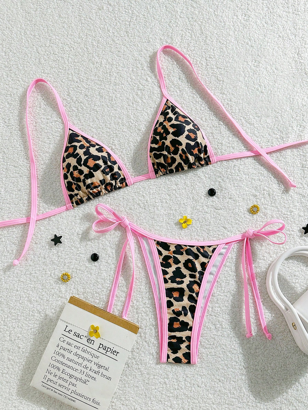 Women's Summer Beach White Trim Halter Tie Sexy Bikini Swimwear Set Vacation - image 2