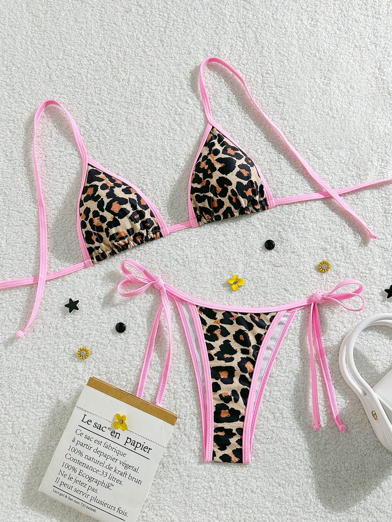 Women's Summer Beach White Trim Halter Tie Sexy Bikini Swimwear Set Vacation - image 2