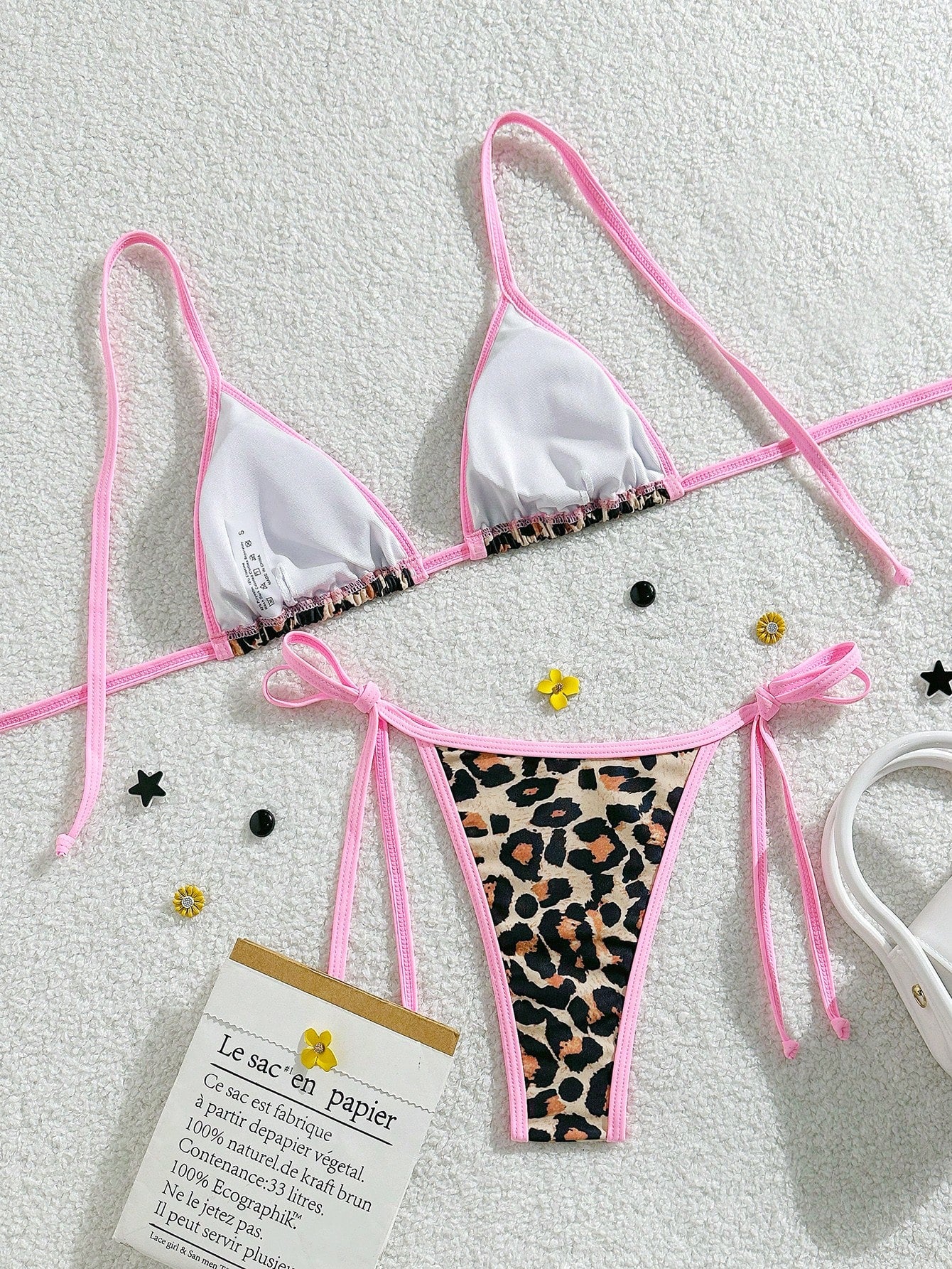 Women's Summer Beach White Trim Halter Tie Sexy Bikini Swimwear Set Vacation - image 3