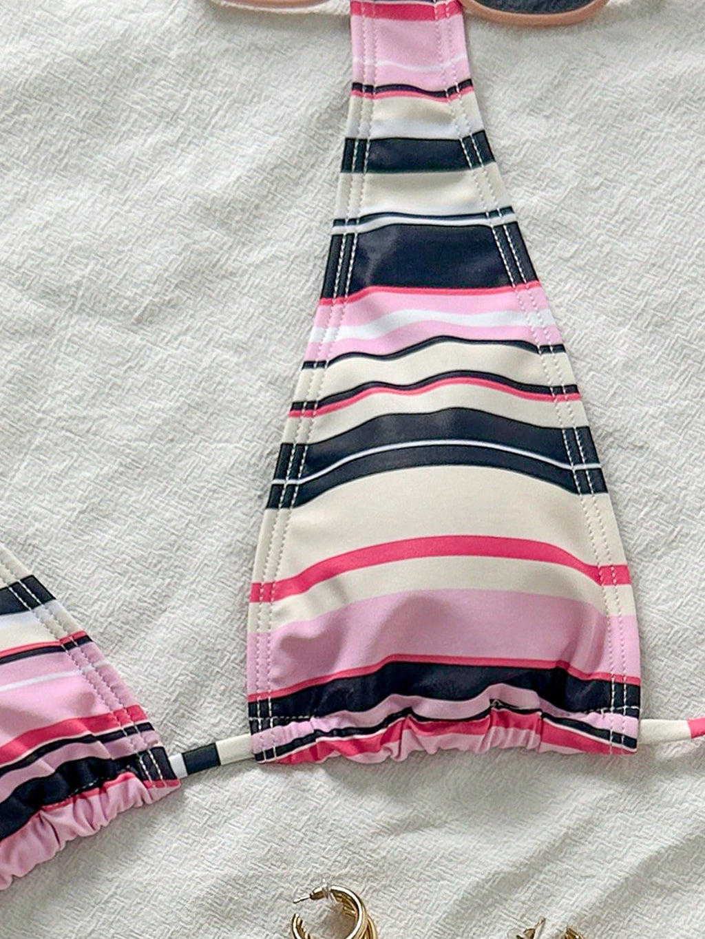 New Sexy Striped Print Backless Bow Bikini Set, Summer Beach