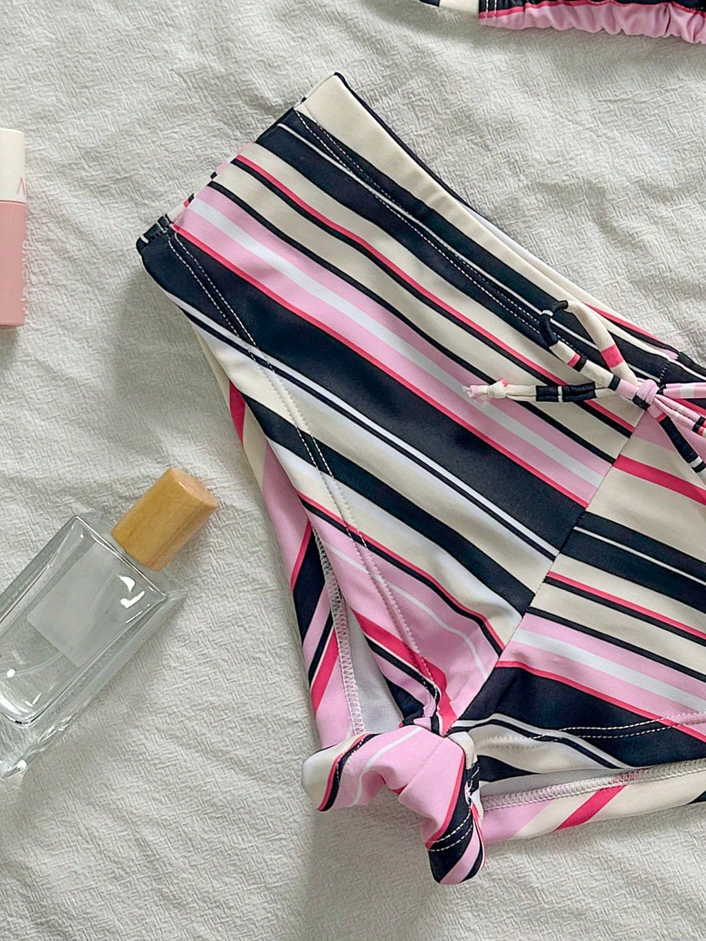 New Sexy Striped Print Backless Bow Bikini Set, Summer Beach