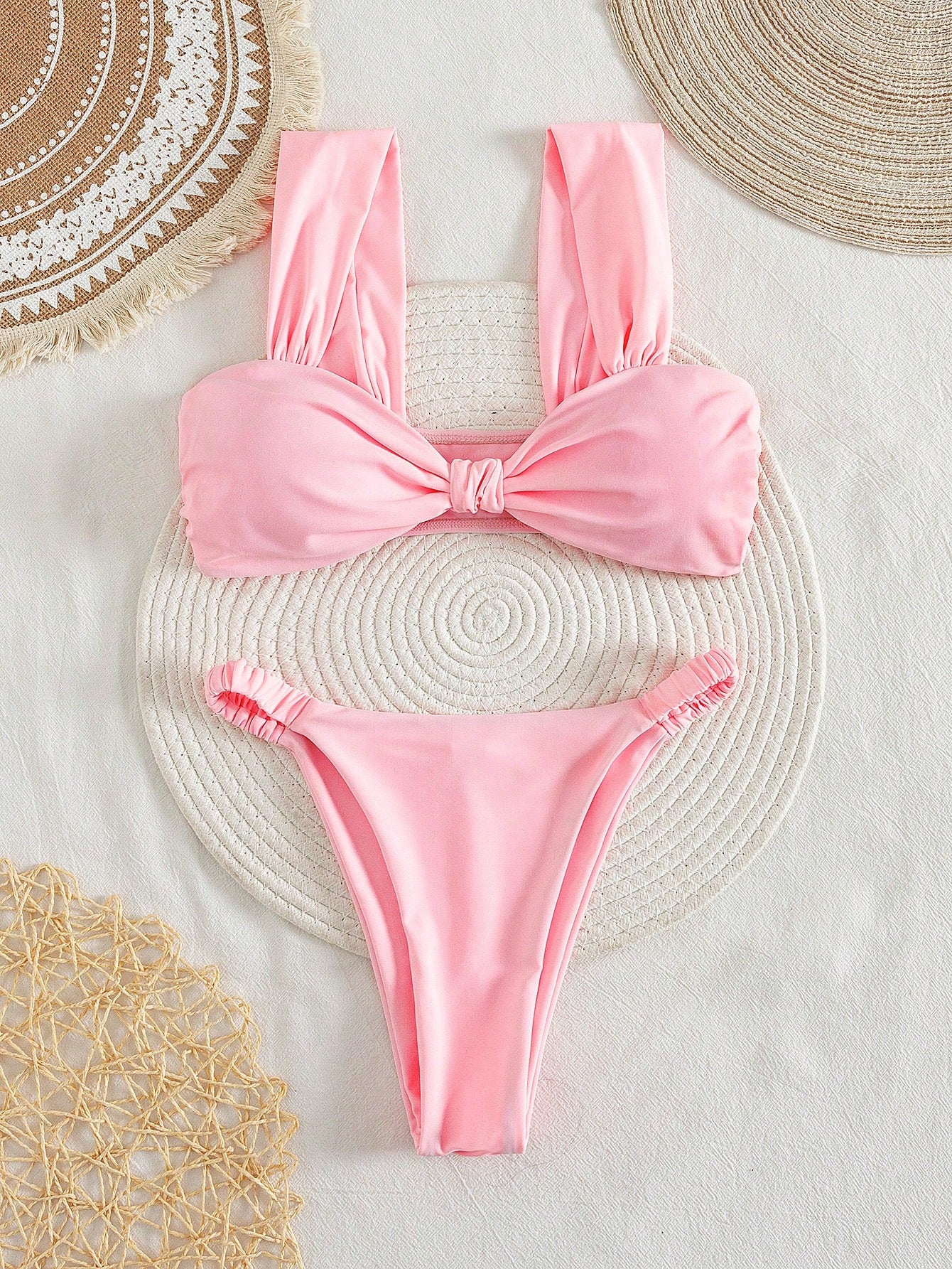 PEPPERMOLLY New Solid Color Soft Padded Thick Strap Ruched Sexy