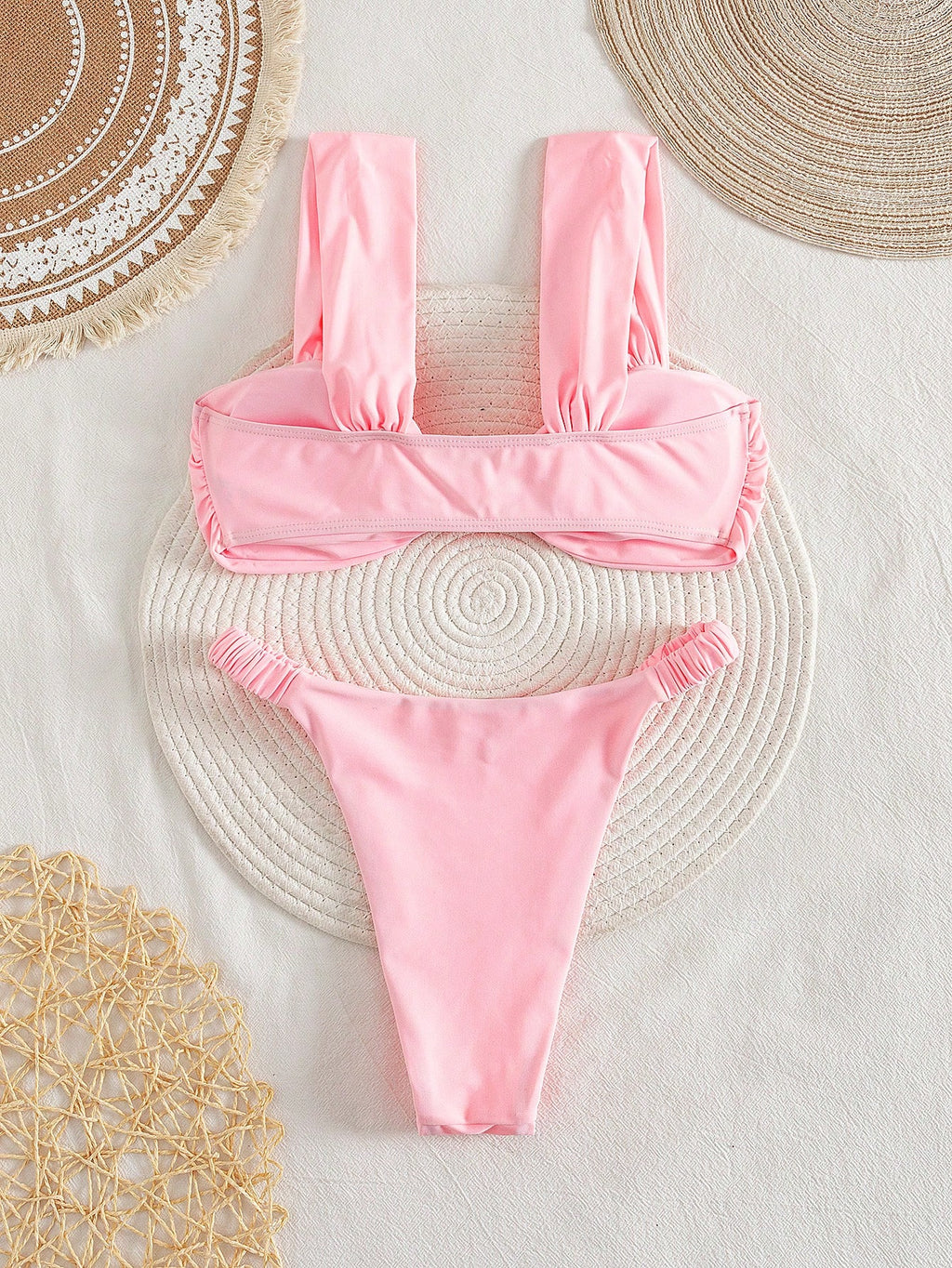 PEPPERMOLLY New Solid Color Soft Padded Thick Strap Ruched Sexy