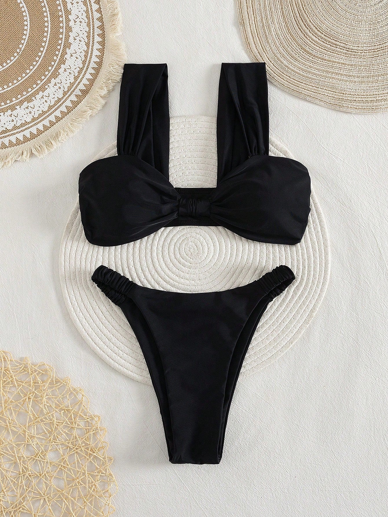PEPPERMOLLY New Solid Color Soft Padded Thick Strap Ruched Sexy