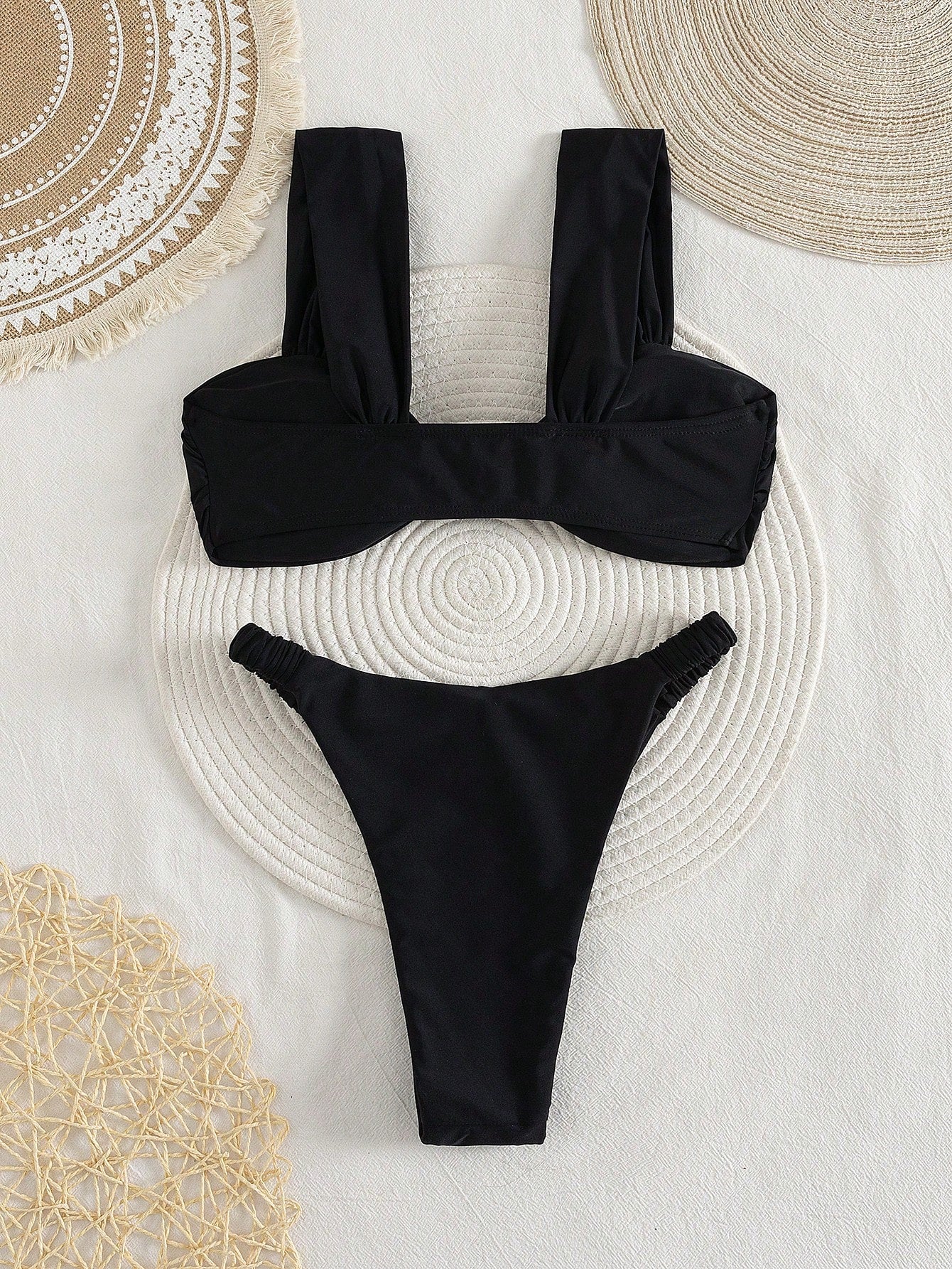 PEPPERMOLLY New Solid Color Soft Padded Thick Strap Ruched Sexy