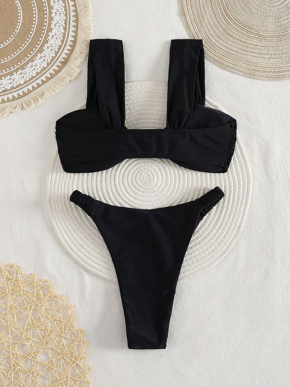 PEPPERMOLLY New Solid Color Soft Padded Thick Strap Ruched Sexy Bikini Set, Women Summer Beach Fashion - image 9