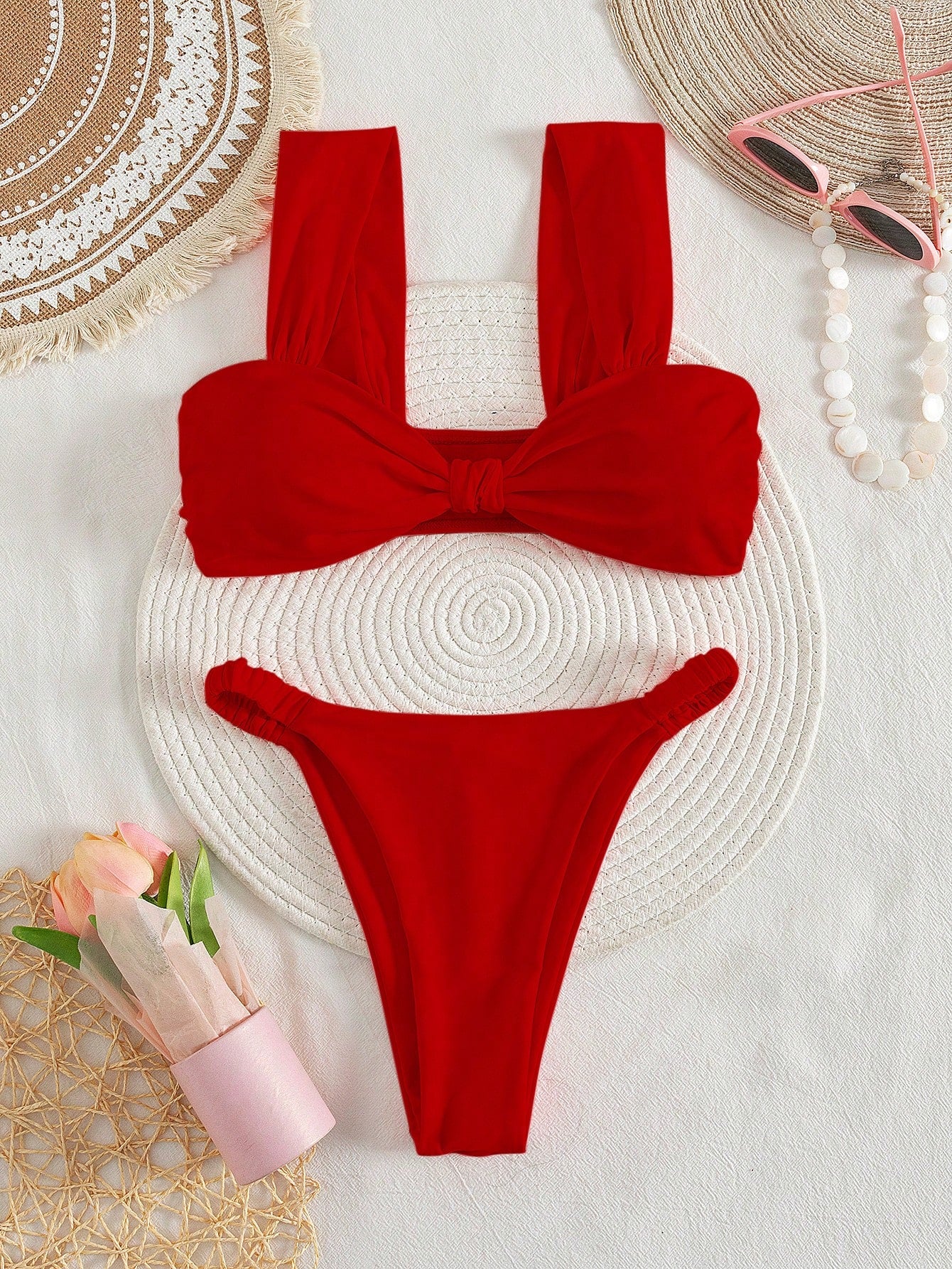PEPPERMOLLY New Solid Color Soft Padded Thick Strap Ruched Sexy
