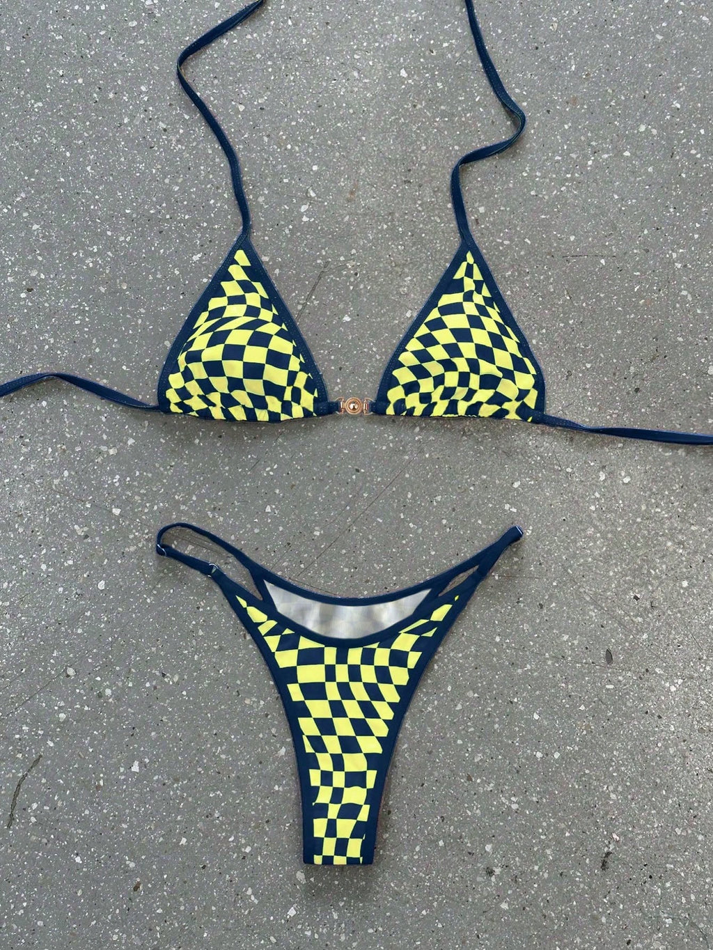Women's Fashionable Sexy Spaghetti Strap Swimwear Set, Plaid Print Bikini, Elega