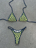Women's Fashionable Sexy Spaghetti Strap Swimwear Set, Plaid Print Bikini, Elega