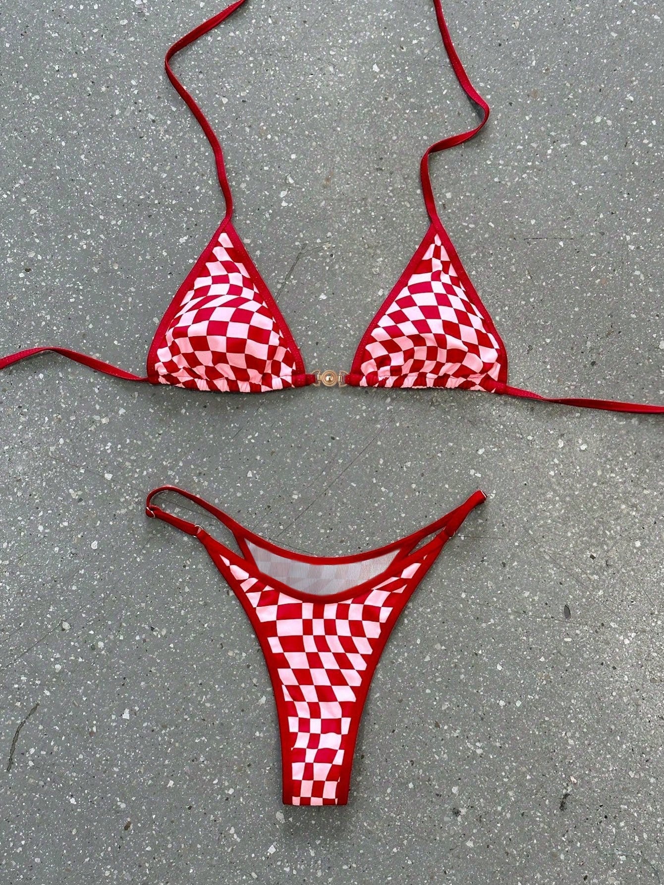 Women's Fashionable Sexy Spaghetti Strap Swimwear Set, Plaid Print Bikini, Elega
