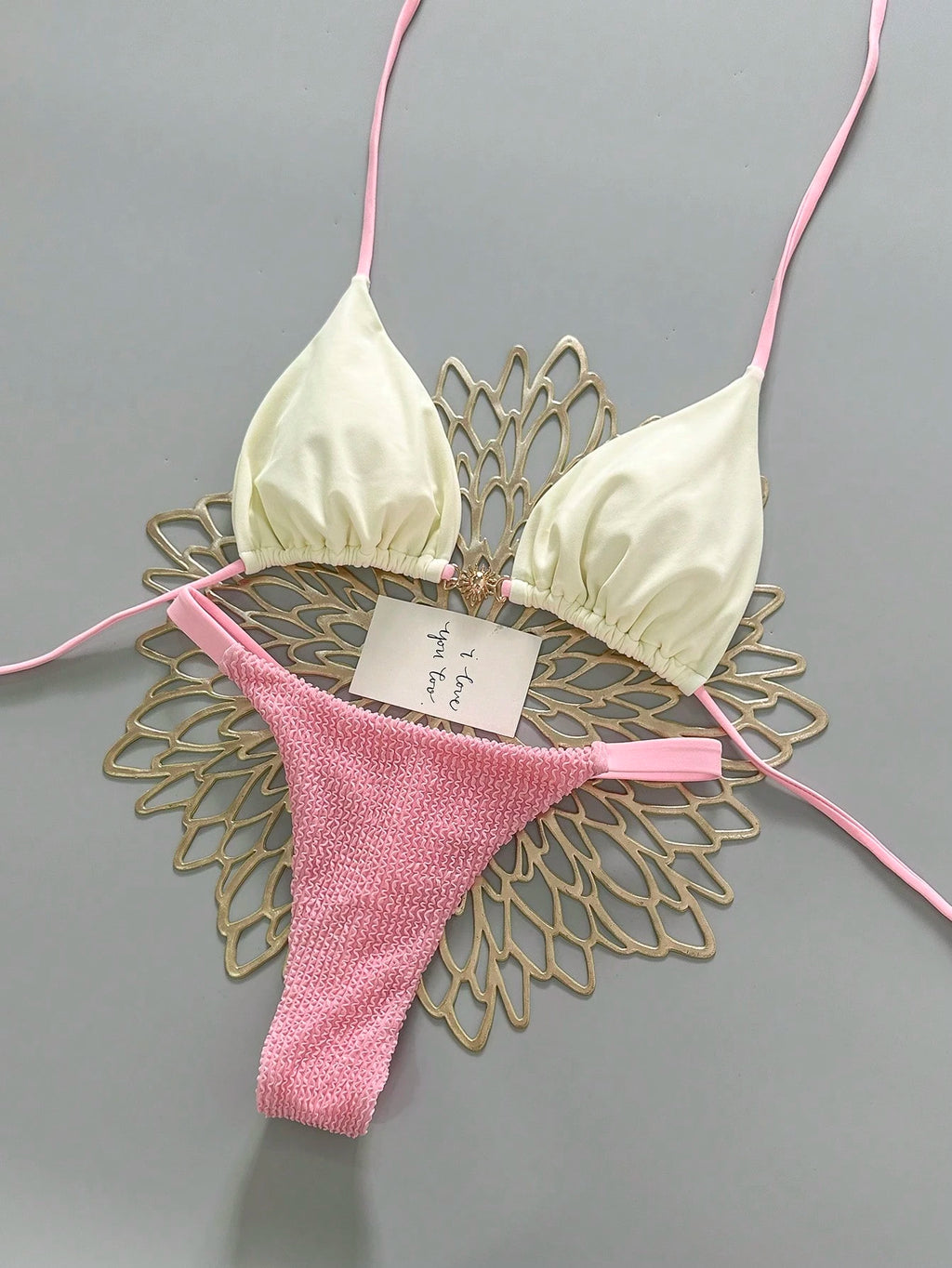 2pcs Casual Elegant Sexy Bohemian Floral Tie-Up Braided Bikini